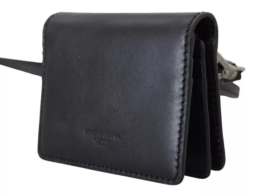 Dolce & Gabbana Black Leather Bifold Shoulder Sling Wallet Glam Steals