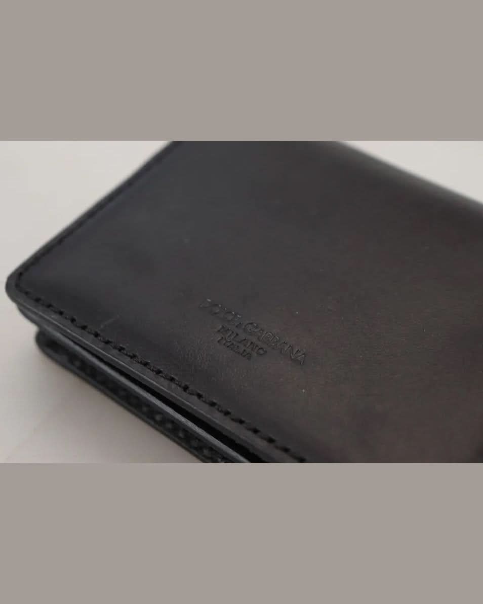 Dolce & Gabbana Black Leather Bifold Shoulder Sling Wallet Wallets