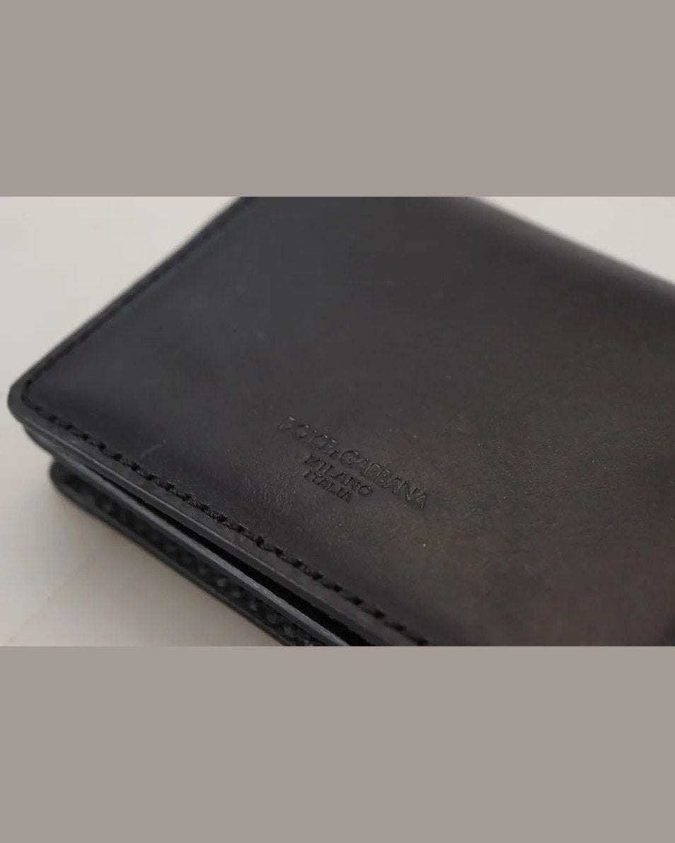 Dolce & Gabbana Black Leather Bifold Shoulder Sling Wallet Wallets