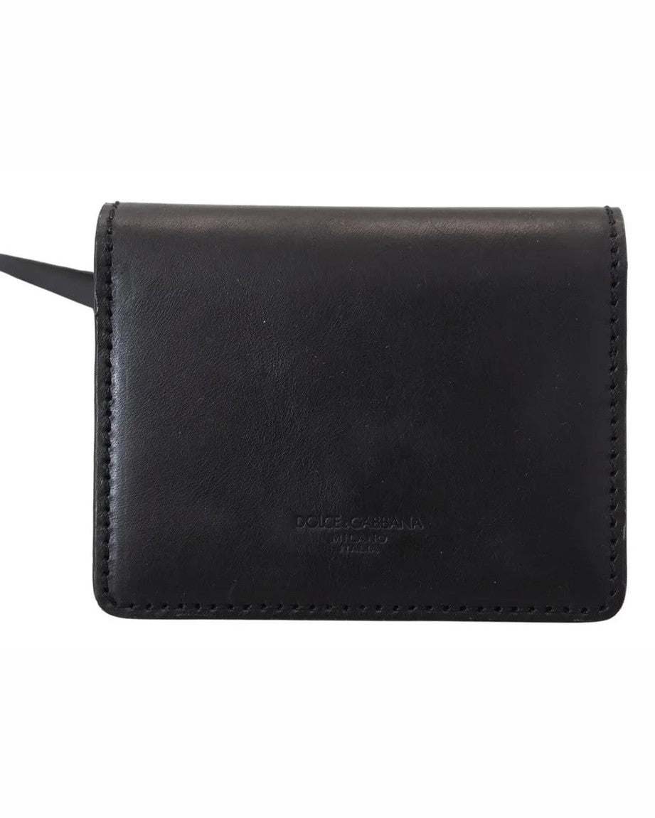 Dolce & Gabbana Black Leather Bifold Shoulder Sling Wallet Wallets