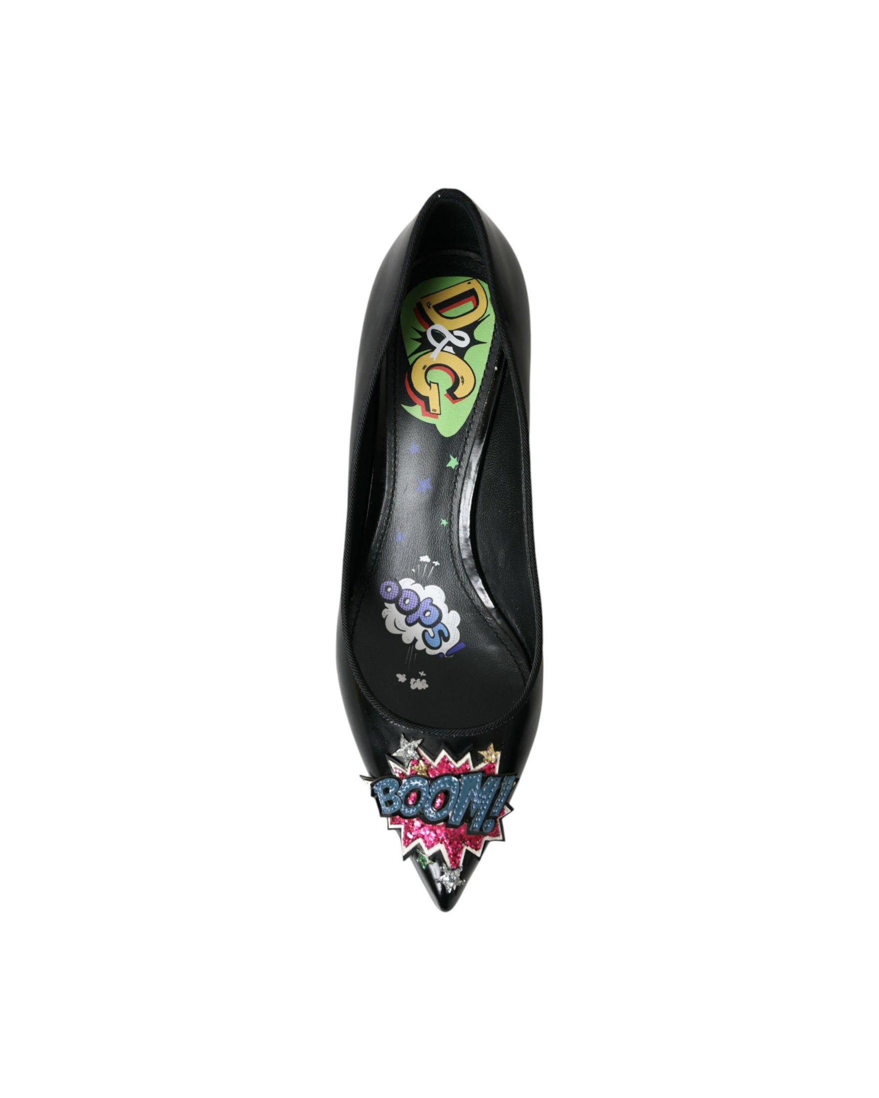 Dolce & Gabbana Black Leather Boom Patch Heels Pumps Shoes Glam Steals