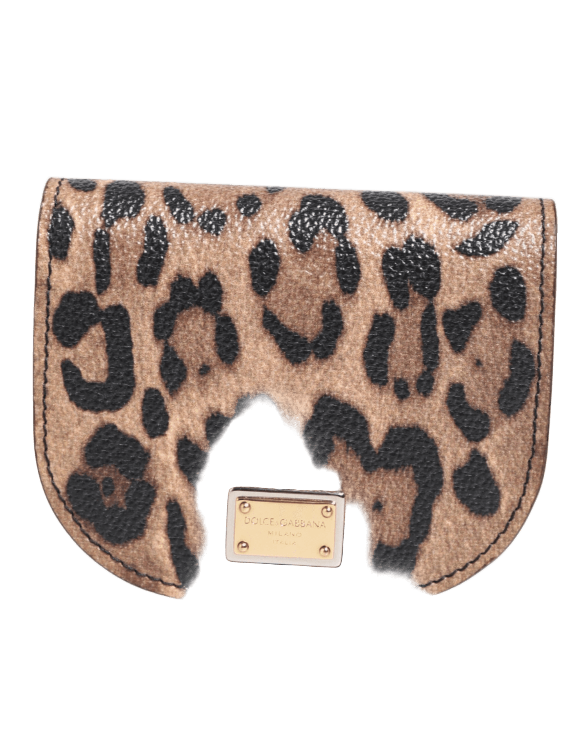 Dolce & Gabbana Black Leather Brown Calf Leopard Print Logo Plaque Wallet Glam Steals