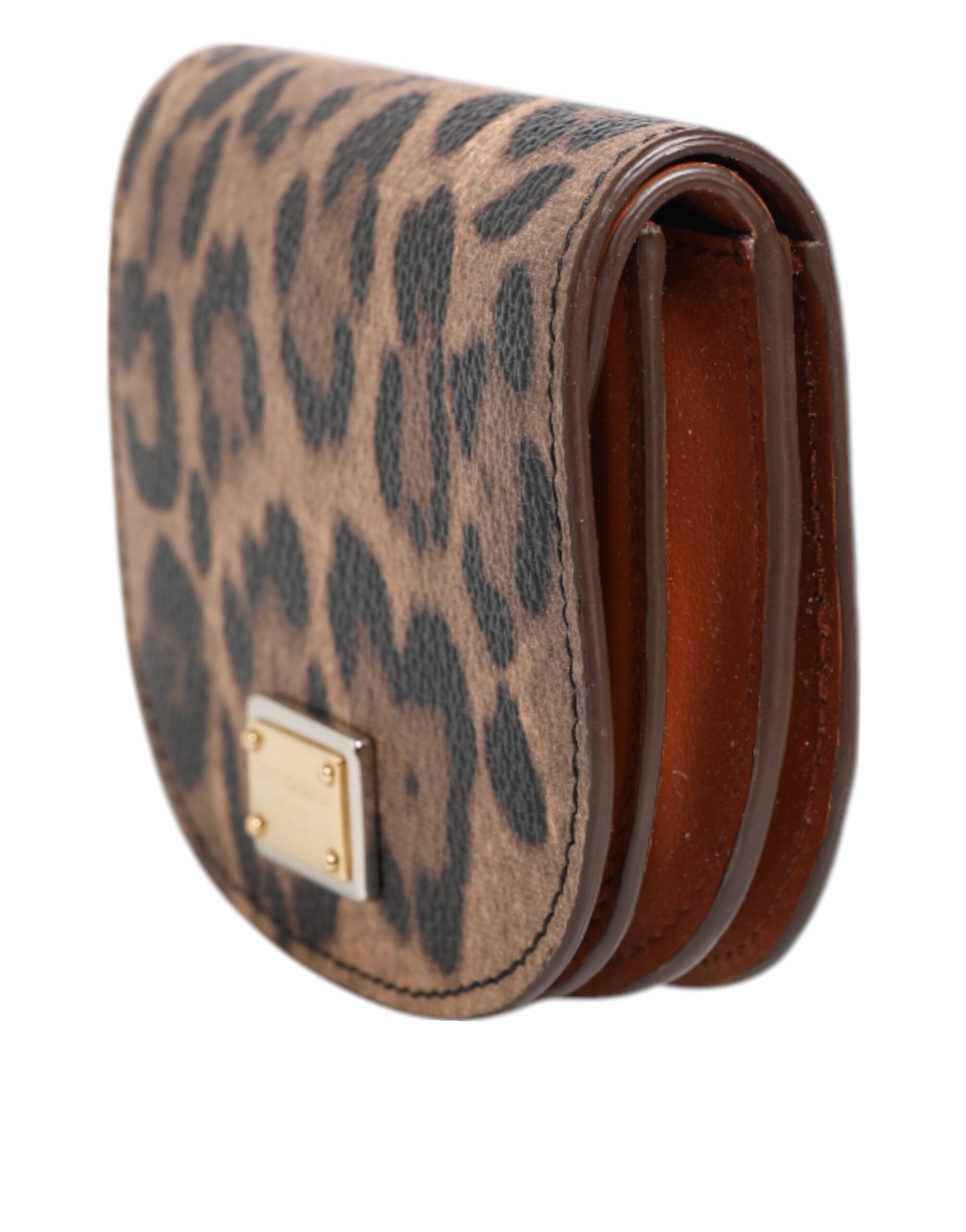 Dolce & Gabbana Black Leather Brown Calf Leopard Print Logo Plaque Wallet Glam Steals