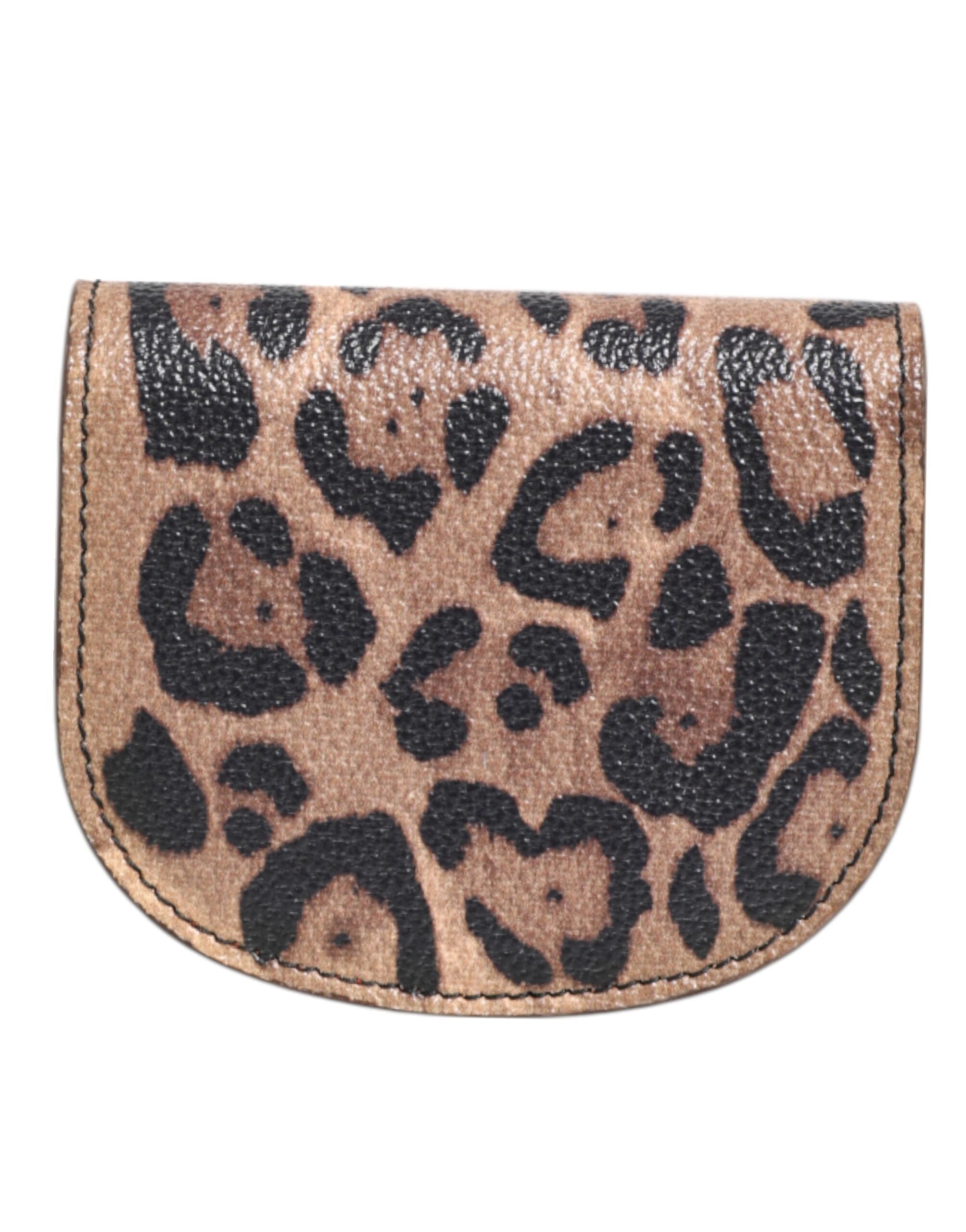 Dolce & Gabbana Black Leather Brown Calf Leopard Print Logo Plaque Wallet Glam Steals
