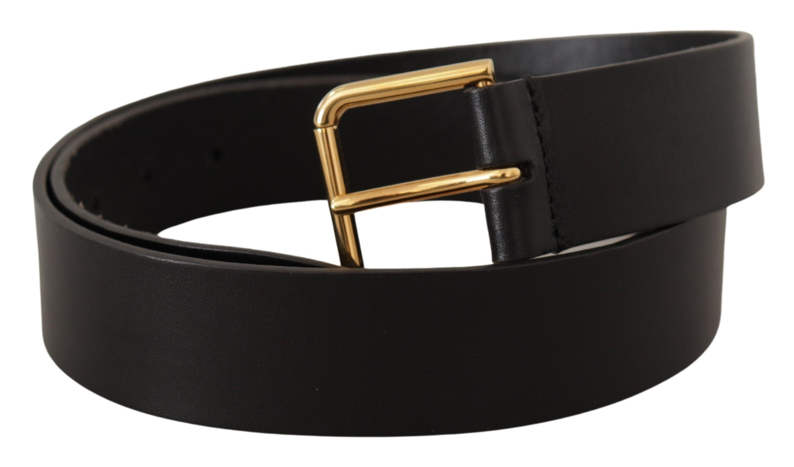 Dolce & Gabbana Black Leather Calf Gold Tone Logo Metal Buckle Belt Glam Steals