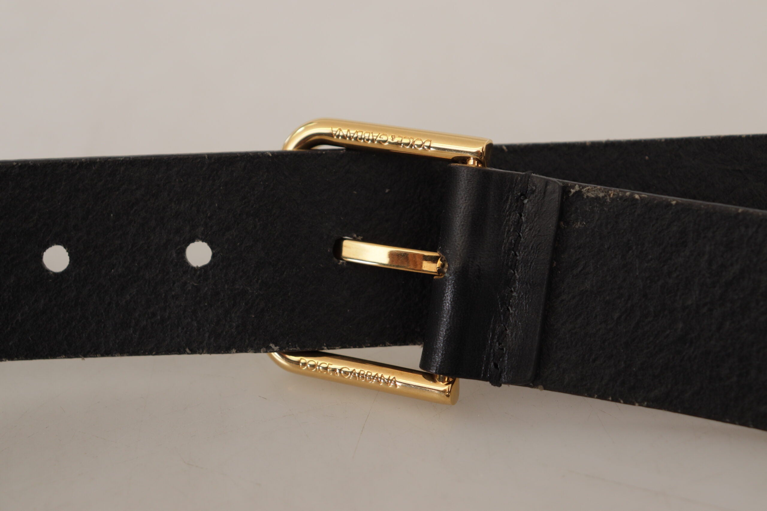 Dolce & Gabbana Black Leather Calf Gold Tone Logo Metal Buckle Belt Glam Steals