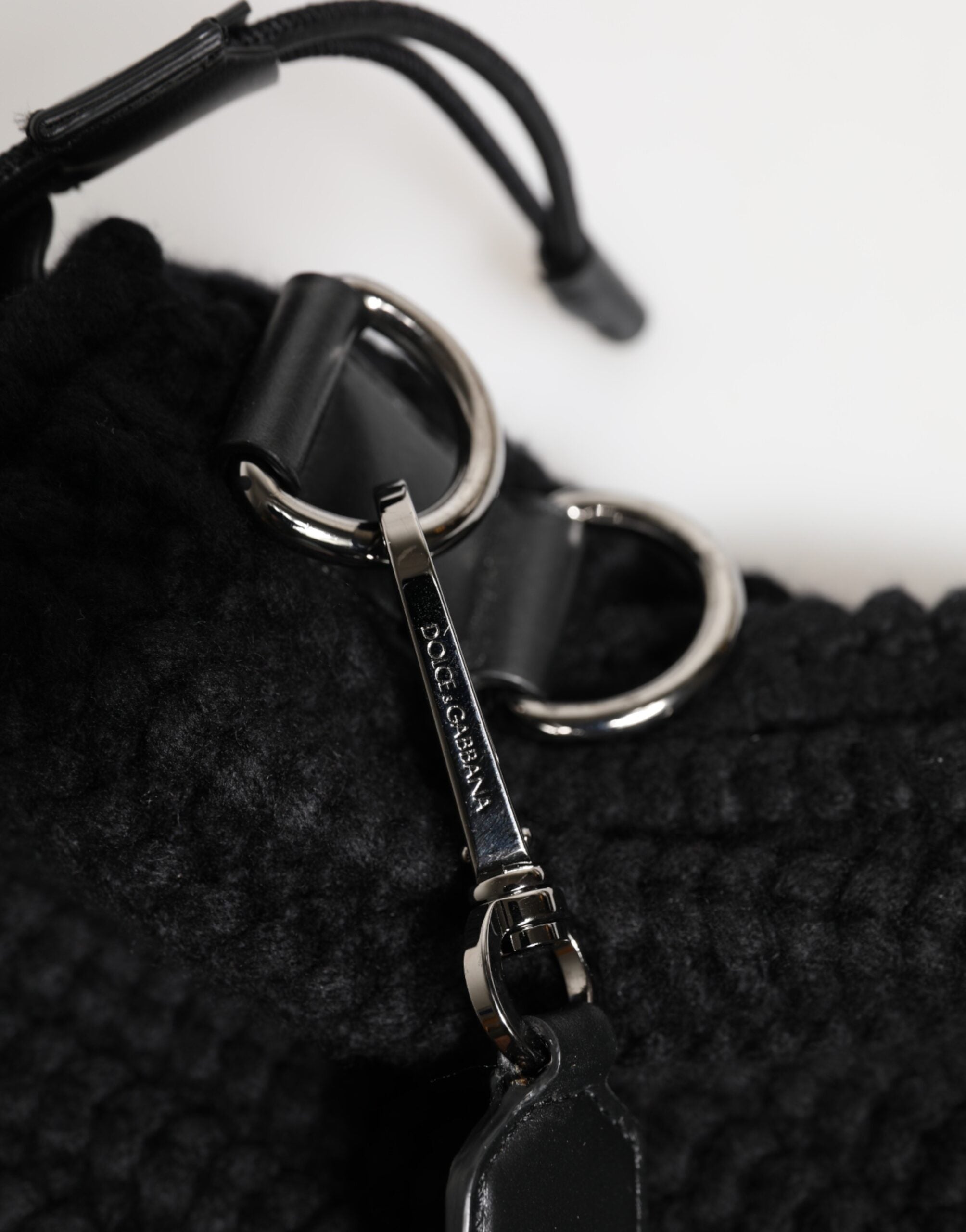 Dolce & Gabbana Black Leather Cashmere Knitted Shoulder Women Borse Bag Glam Steals