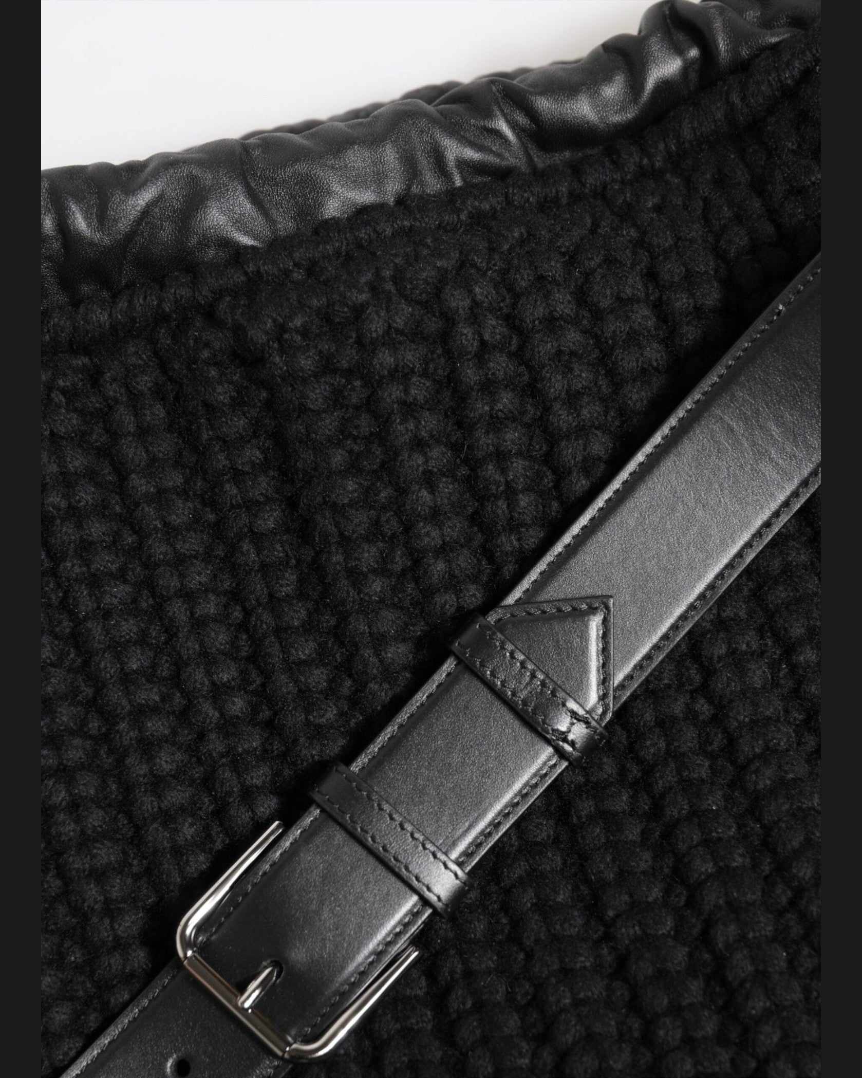 Dolce & Gabbana Black Leather Cashmere Knitted Shoulder Women Borse Bag Glam Steals