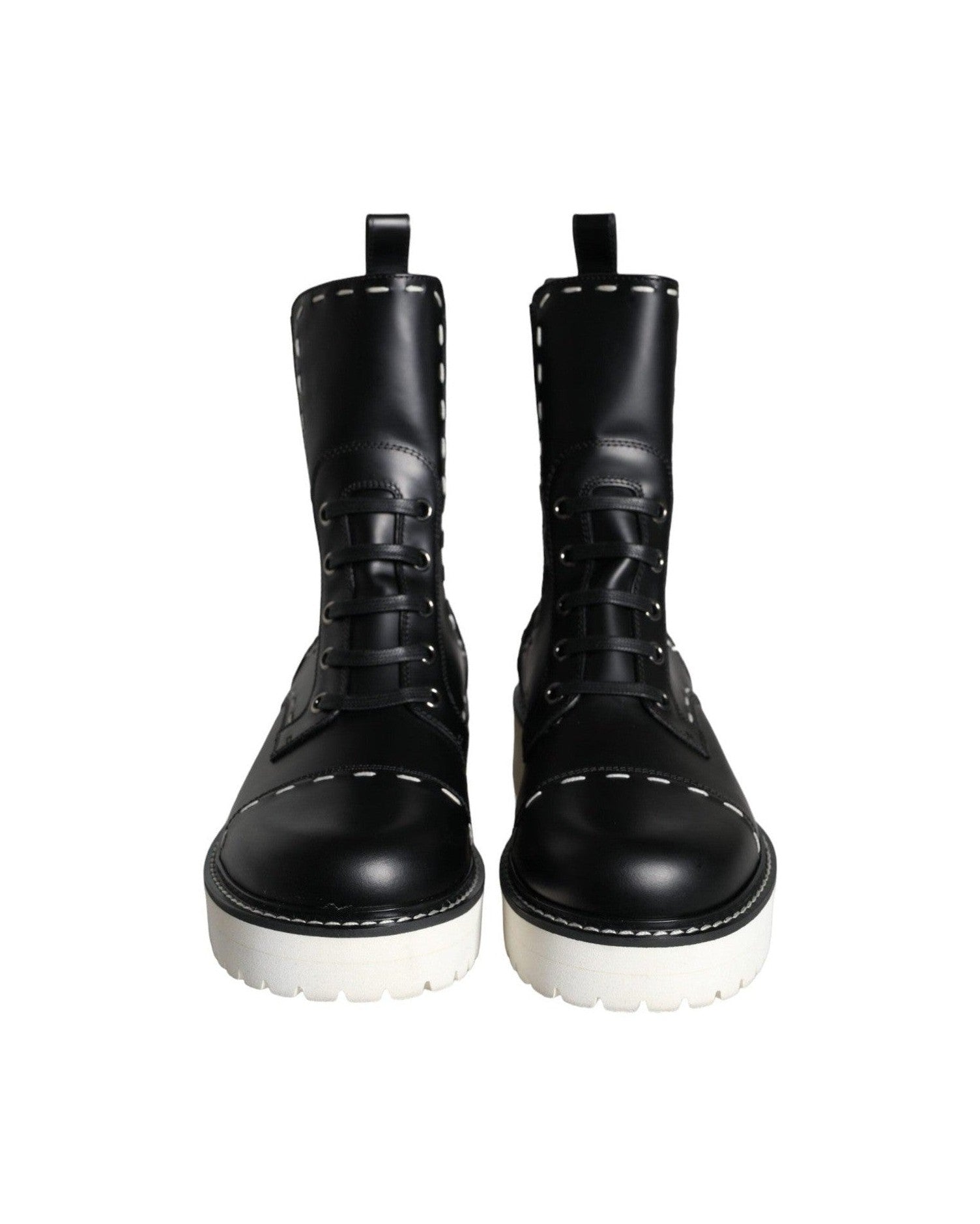 Dolce & Gabbana Black Leather Combat Mid Calf Boots Shoes Boots