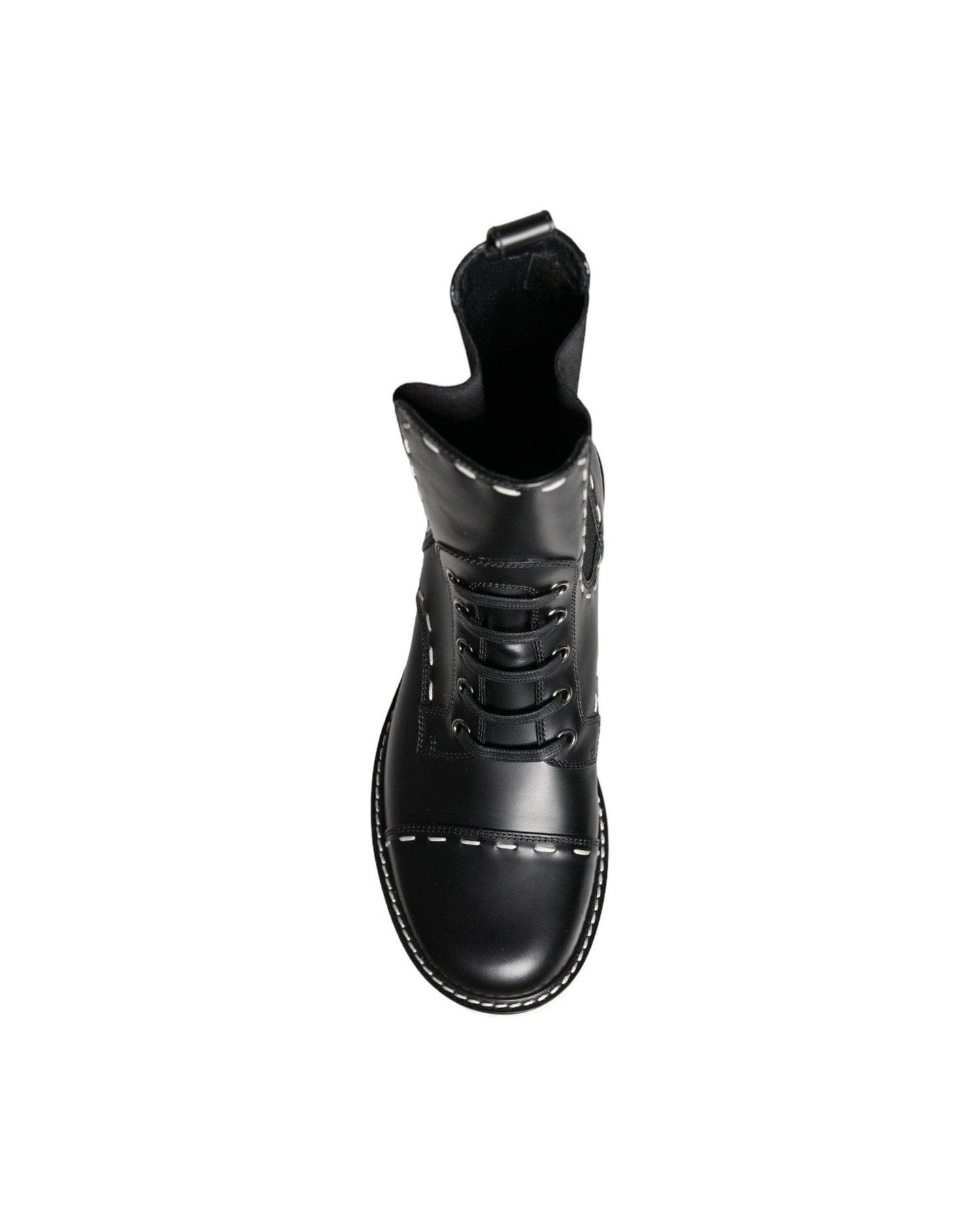 Dolce & Gabbana Black Leather Combat Mid Calf Boots Shoes Glam Steals