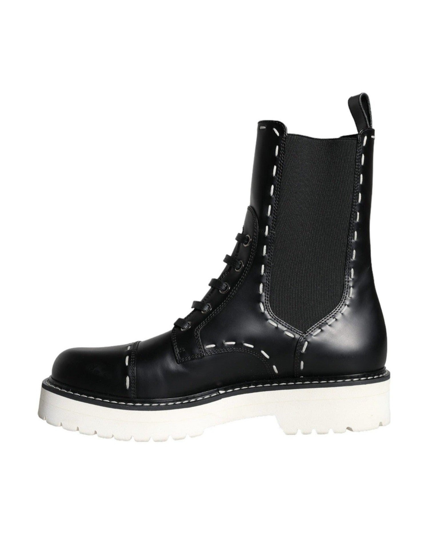 Dolce & Gabbana Black Leather Combat Mid Calf Boots Shoes Glam Steals