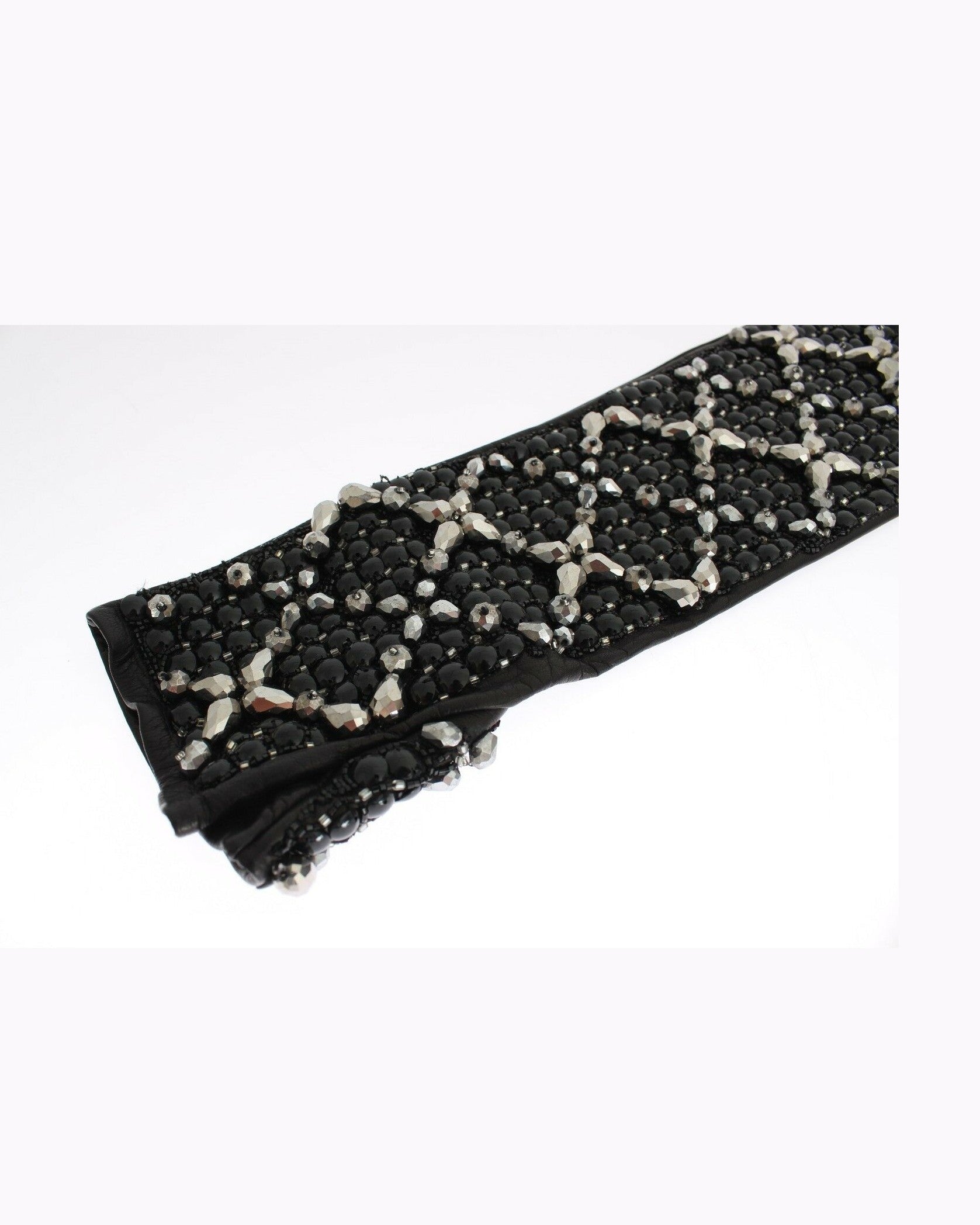 Dolce & Gabbana Black Leather Crystal Beaded Finger Free Gloves Glam Steals