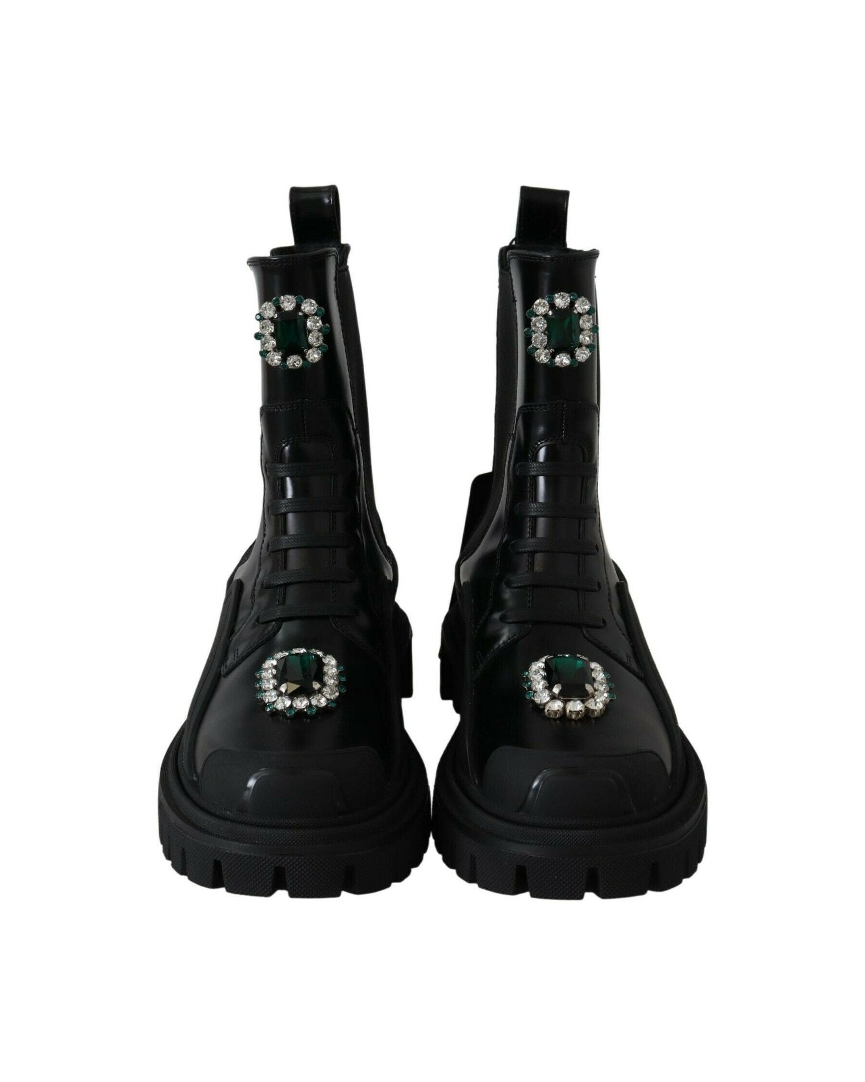 Dolce & Gabbana Black Leather Crystal Combat Boots Glam Steals