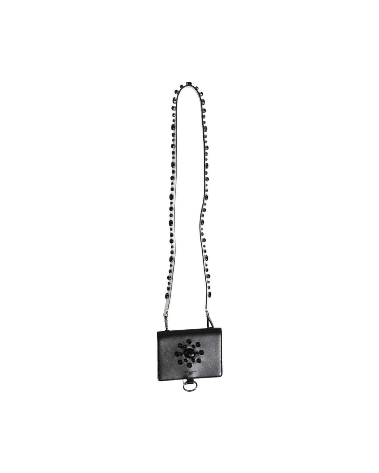 Dolce & Gabbana Black Leather Crystal Embellished Card Holder Wallet Card Cases