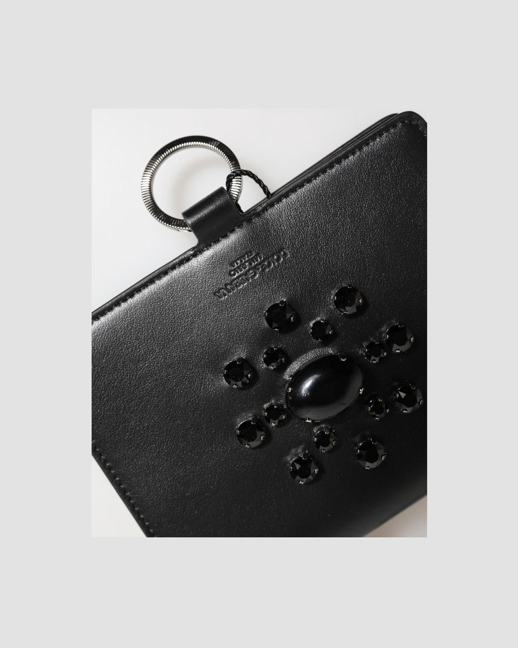 Dolce & Gabbana Black Leather Crystal Embellished Card Holder Wallet Glam Steals