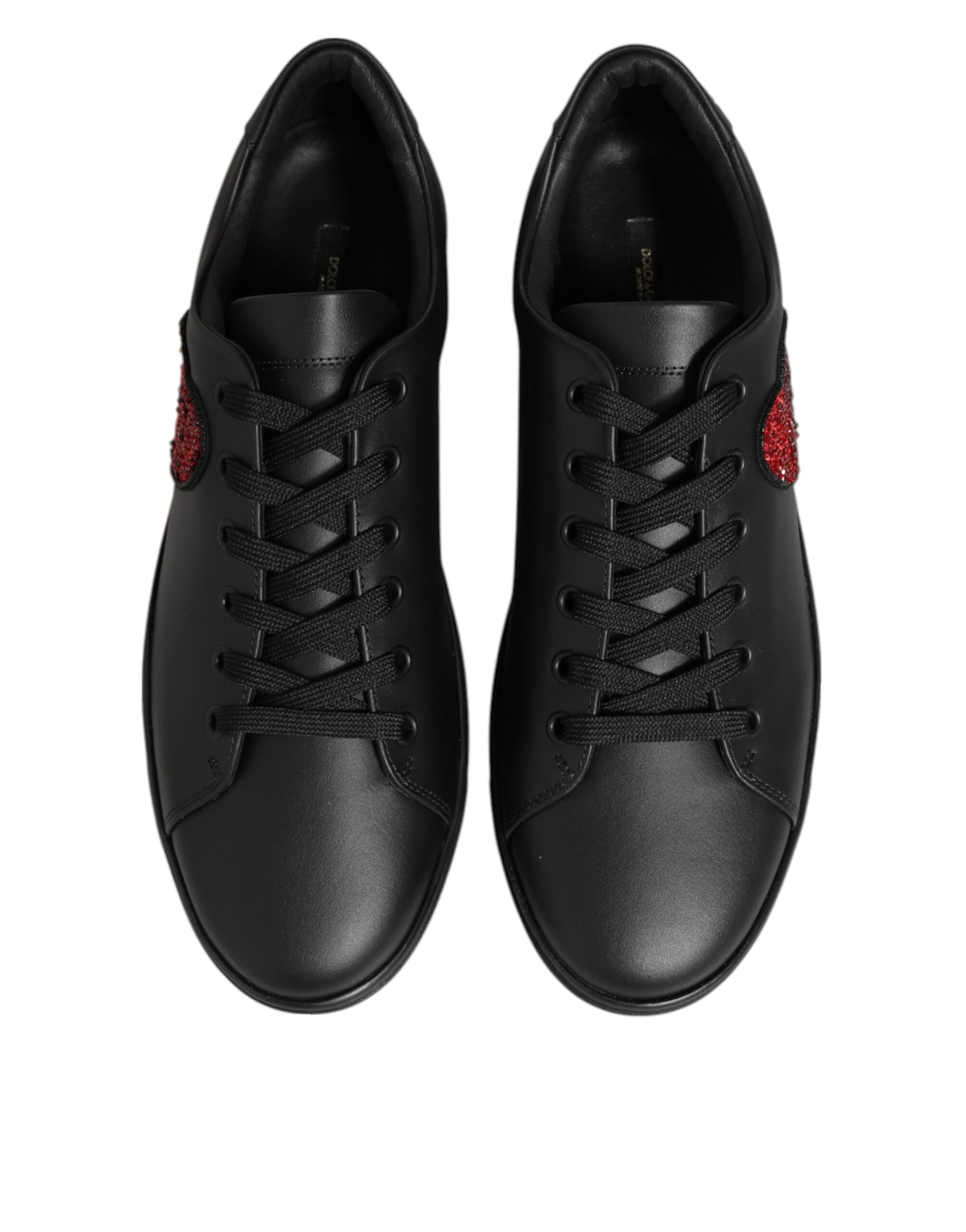 Dolce & Gabbana Black Leather Crystal Heart Sneakers Shoes Glam Steals