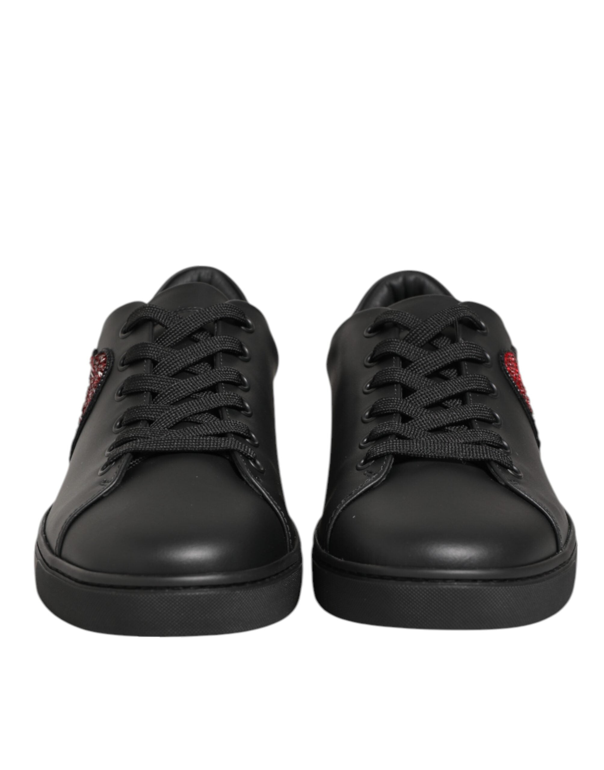 Dolce & Gabbana Black Leather Crystal Heart Sneakers Shoes Glam Steals