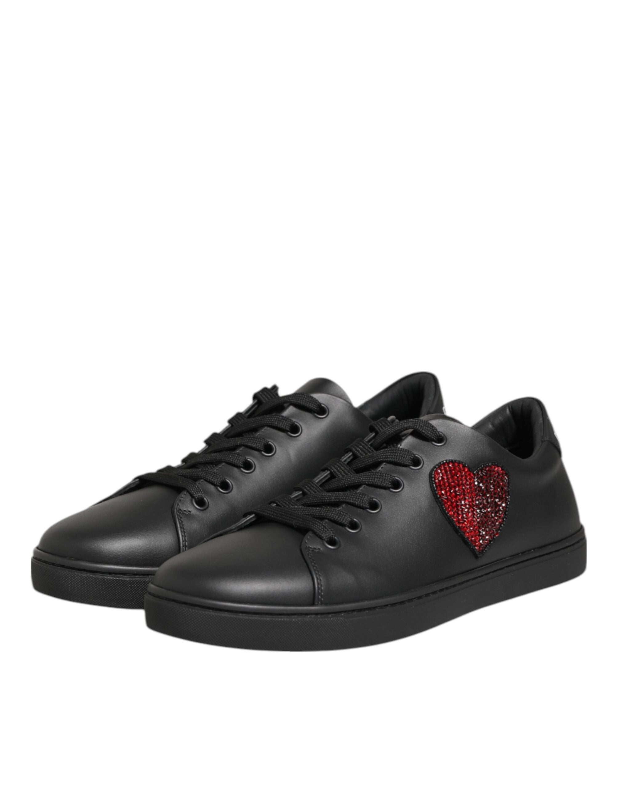 Dolce & Gabbana Black Leather Crystal Heart Sneakers Shoes Glam Steals