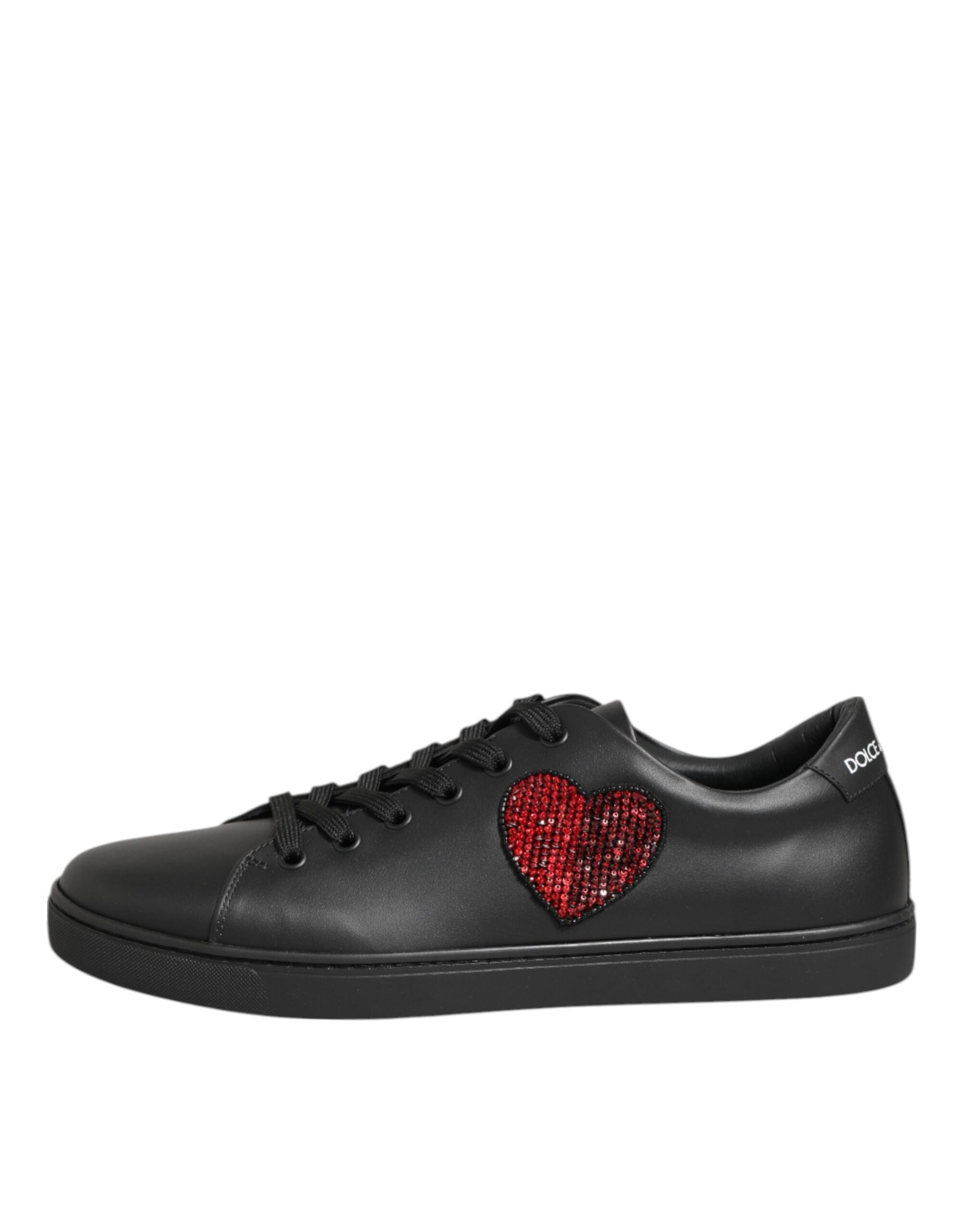 Dolce & Gabbana Black Leather Crystal Heart Sneakers Shoes Glam Steals