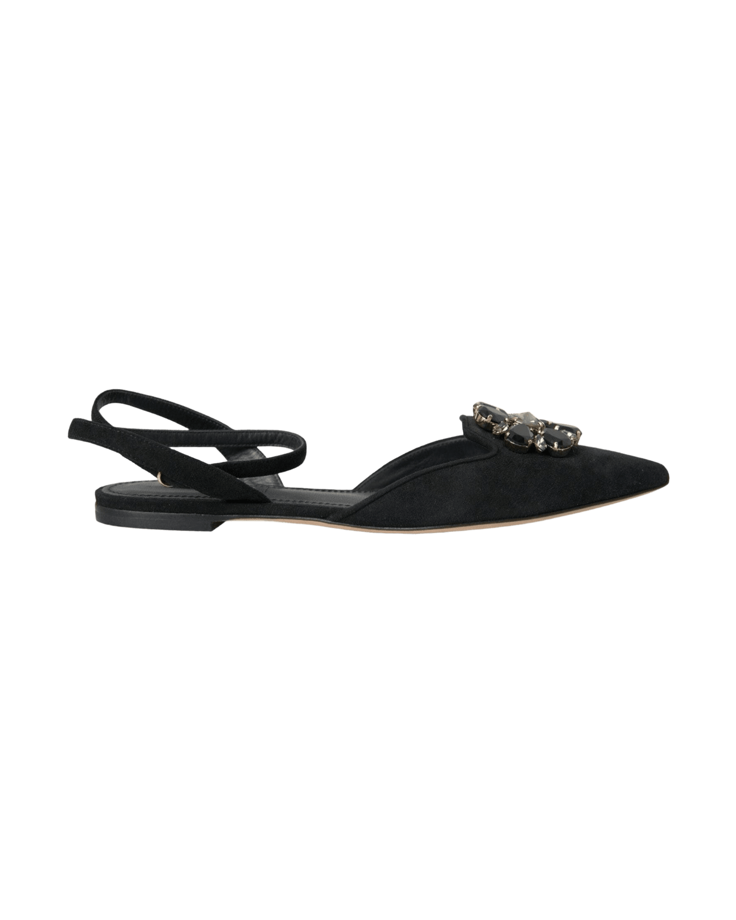 Dolce & Gabbana Black Leather Crystal Slingback Sandals Shoes Glam Steals