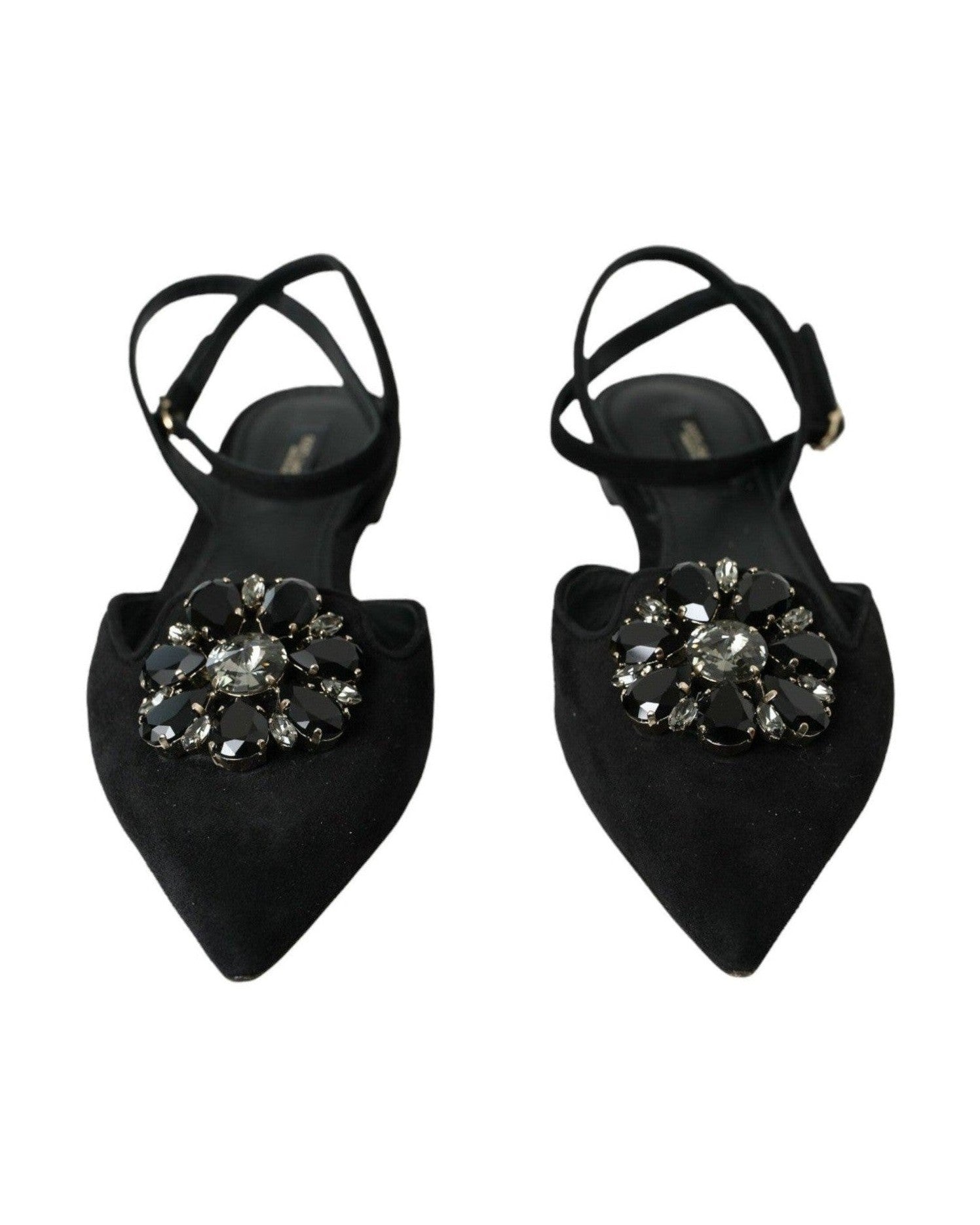 Dolce & Gabbana Black Leather Crystal Slingback Sandals Shoes Glam Steals