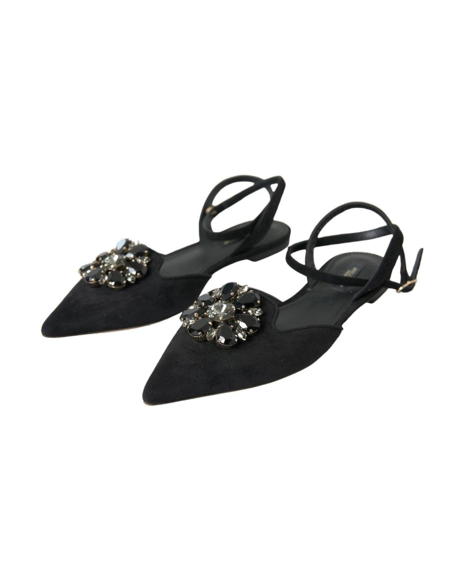 Dolce & Gabbana Black Leather Crystal Slingback Sandals Shoes Glam Steals