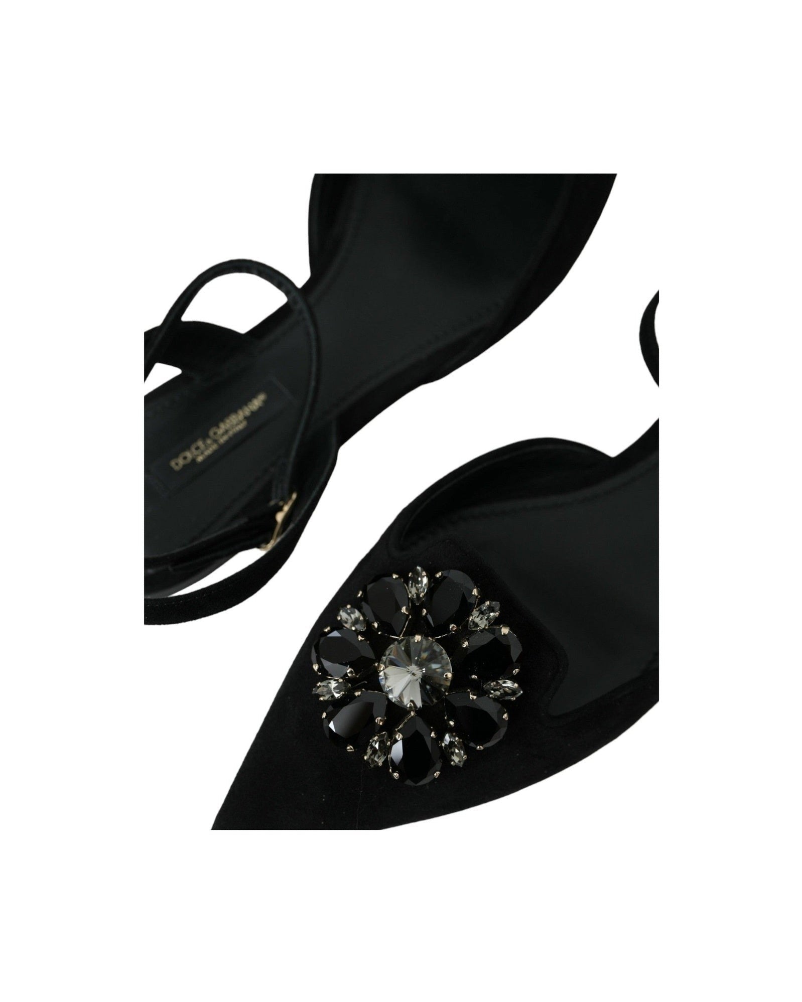 Dolce & Gabbana Black Leather Crystal Slingback Sandals Shoes Glam Steals