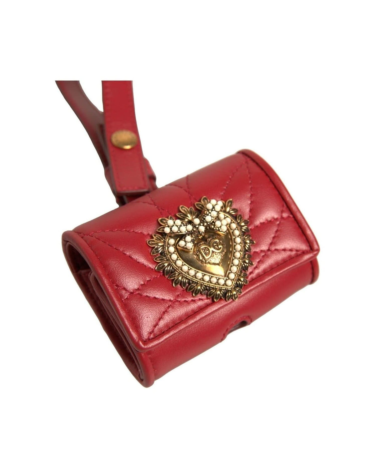 Dolce & Gabbana Black Leather Devotion Heart Strap Airpod Case Headphone & Headset Accessories