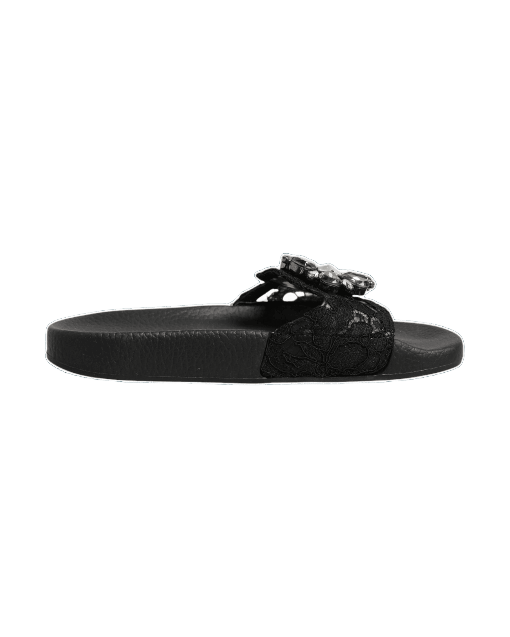 Dolce & Gabbana Black Leather Devotion Matelassé Slides Shoes Sandals