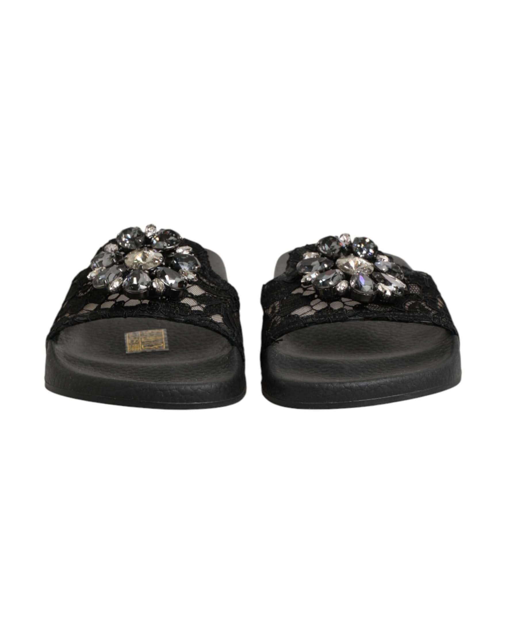 Dolce & Gabbana Black Leather Devotion Matelassé Slides Shoes Sandals