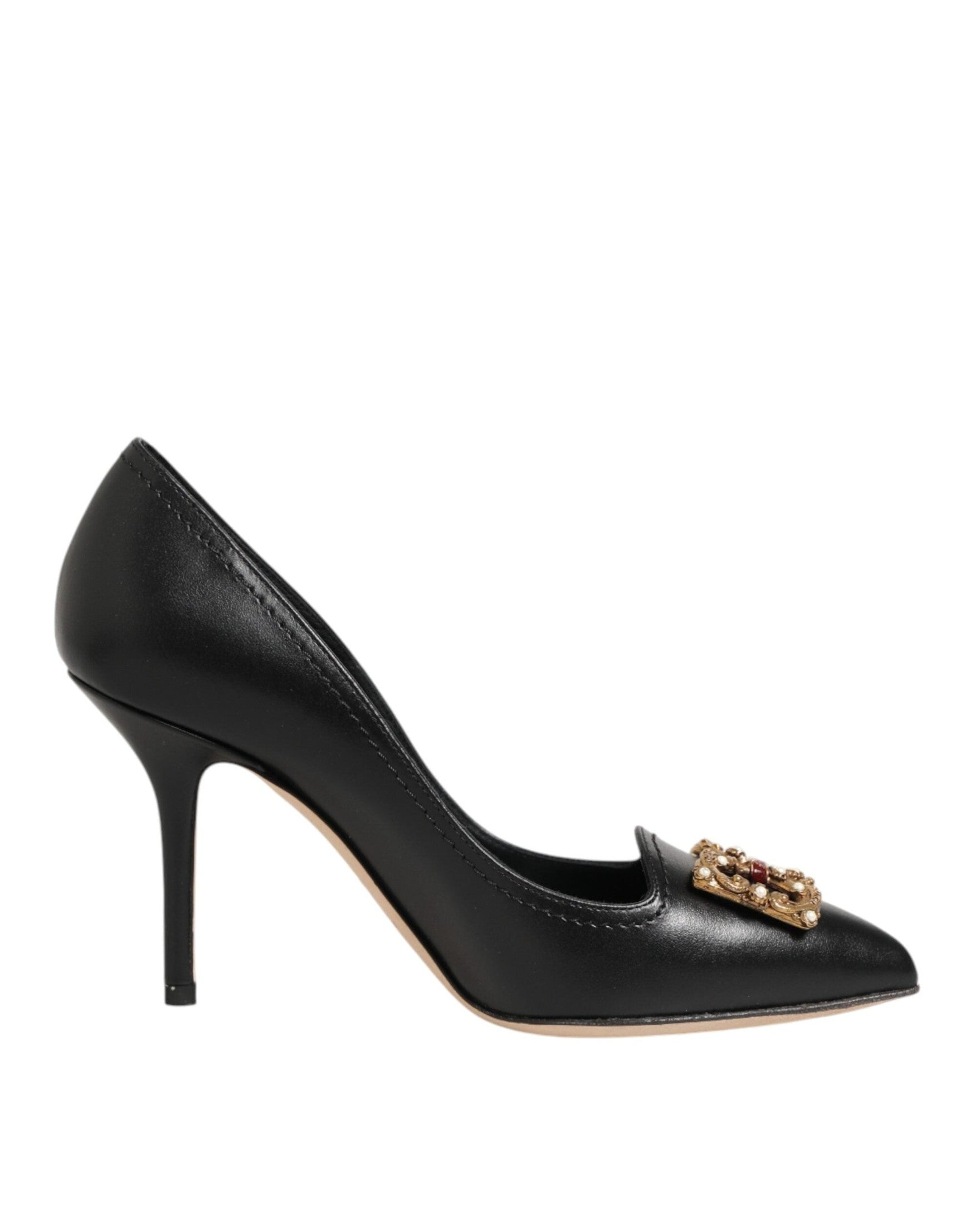 Dolce & Gabbana Black Leather Dg Amore Heels Pumps Shoes Heels