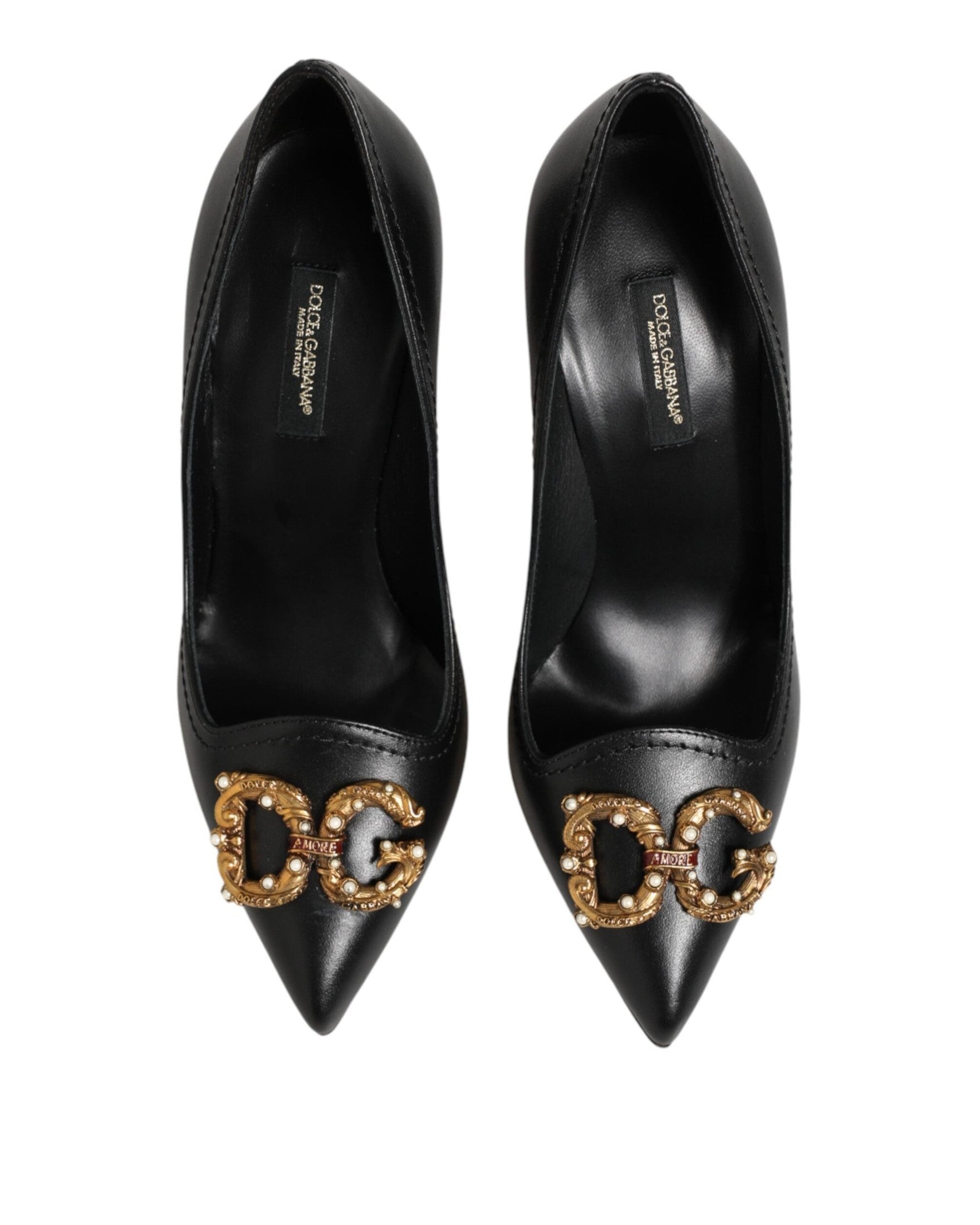 Dolce & Gabbana Black Leather Dg Amore Heels Pumps Shoes Heels