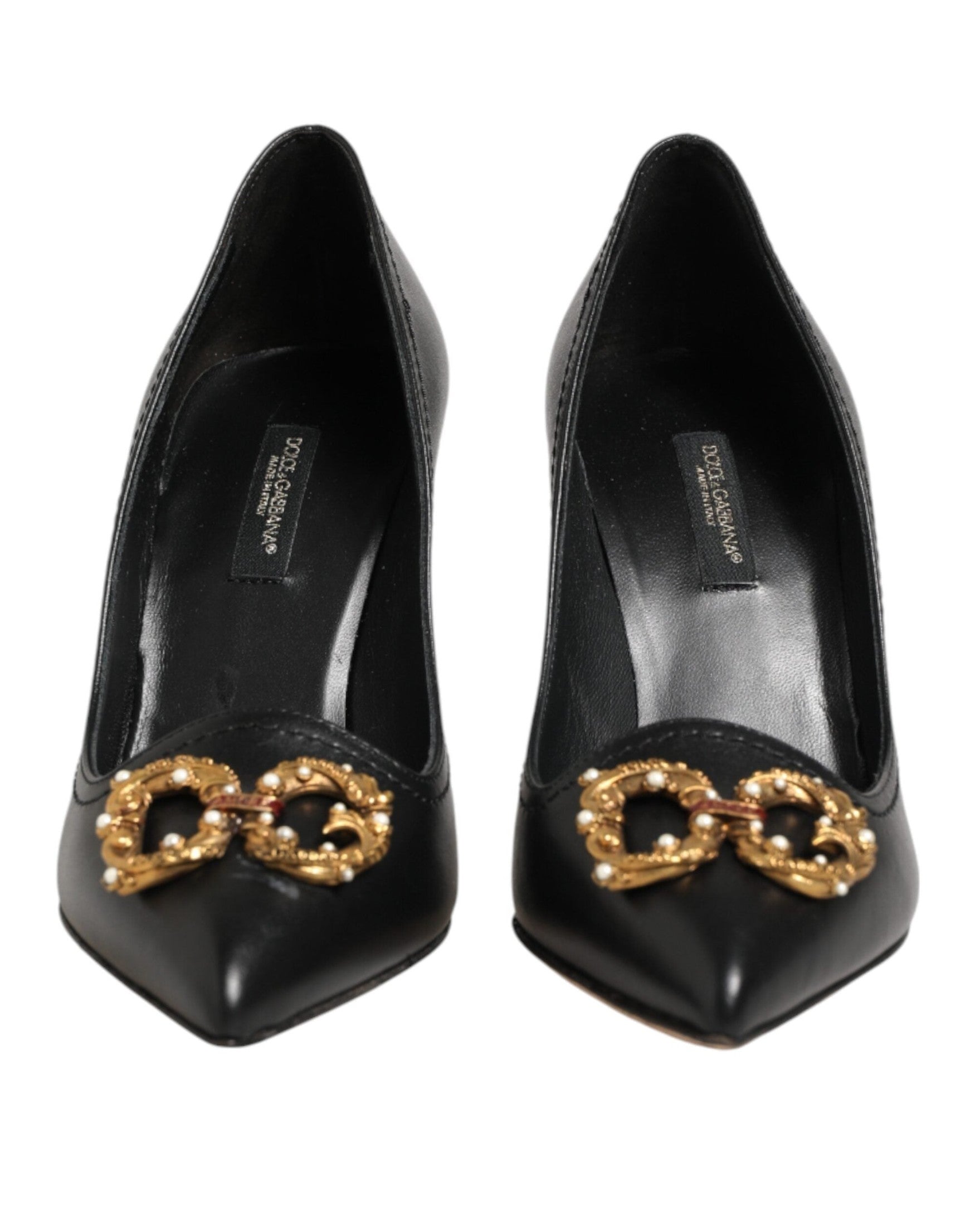 Dolce & Gabbana Black Leather Dg Amore Heels Pumps Shoes Heels