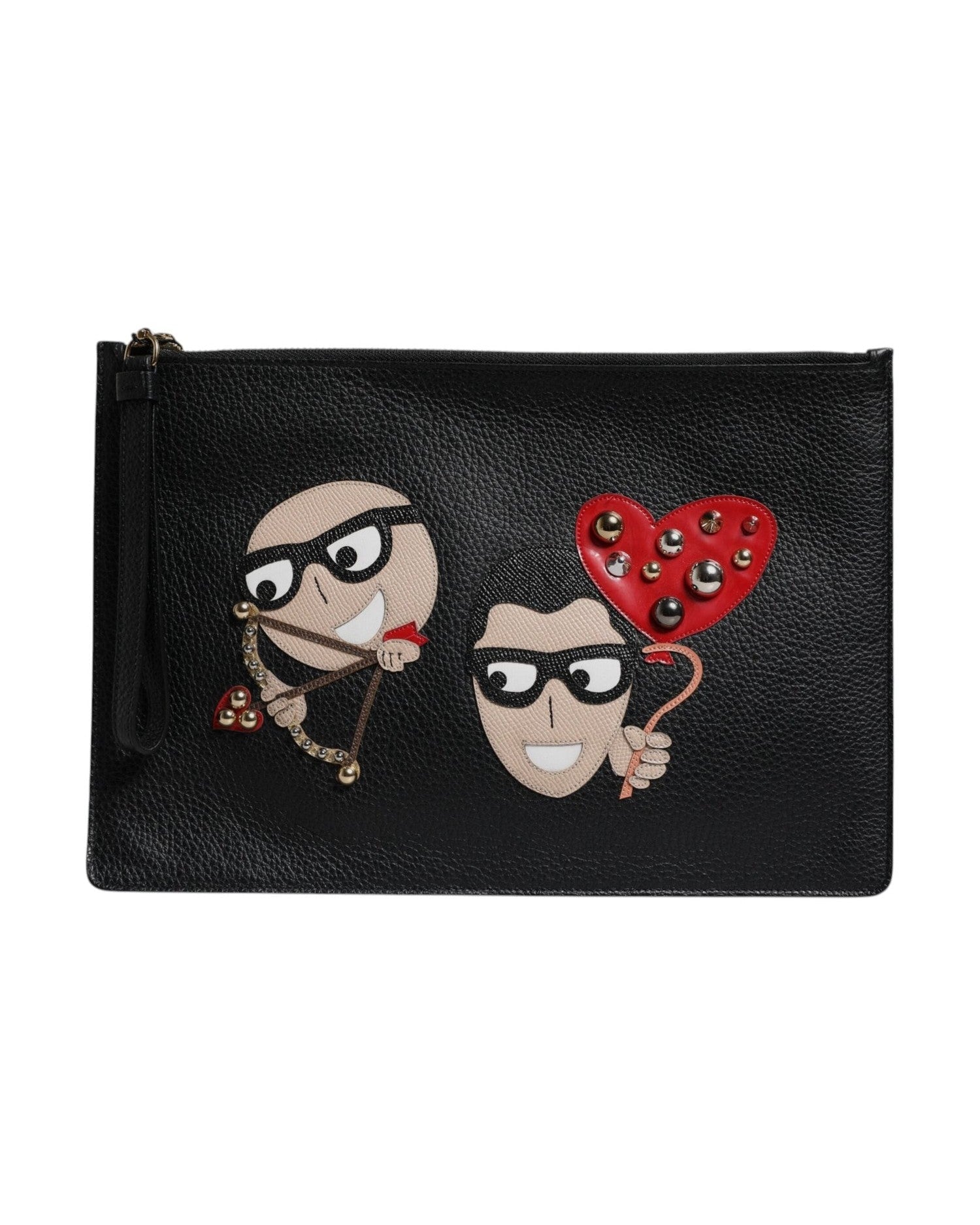 Dolce & Gabbana Black Leather #Dgfamily Embellished Clutch Bag Clutch Bags