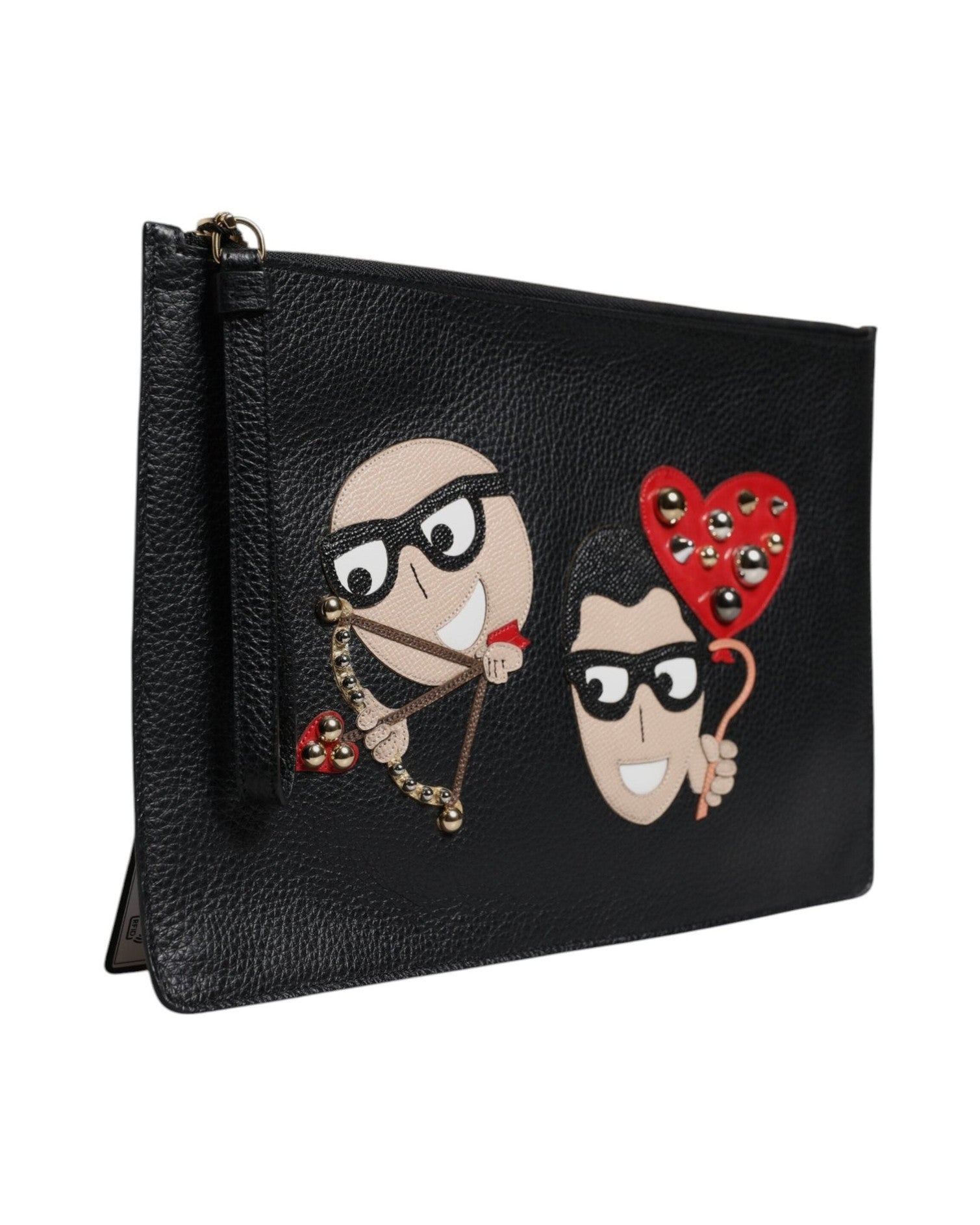 Dolce & Gabbana Black Leather #Dgfamily Embellished Clutch Bag Clutch Bags