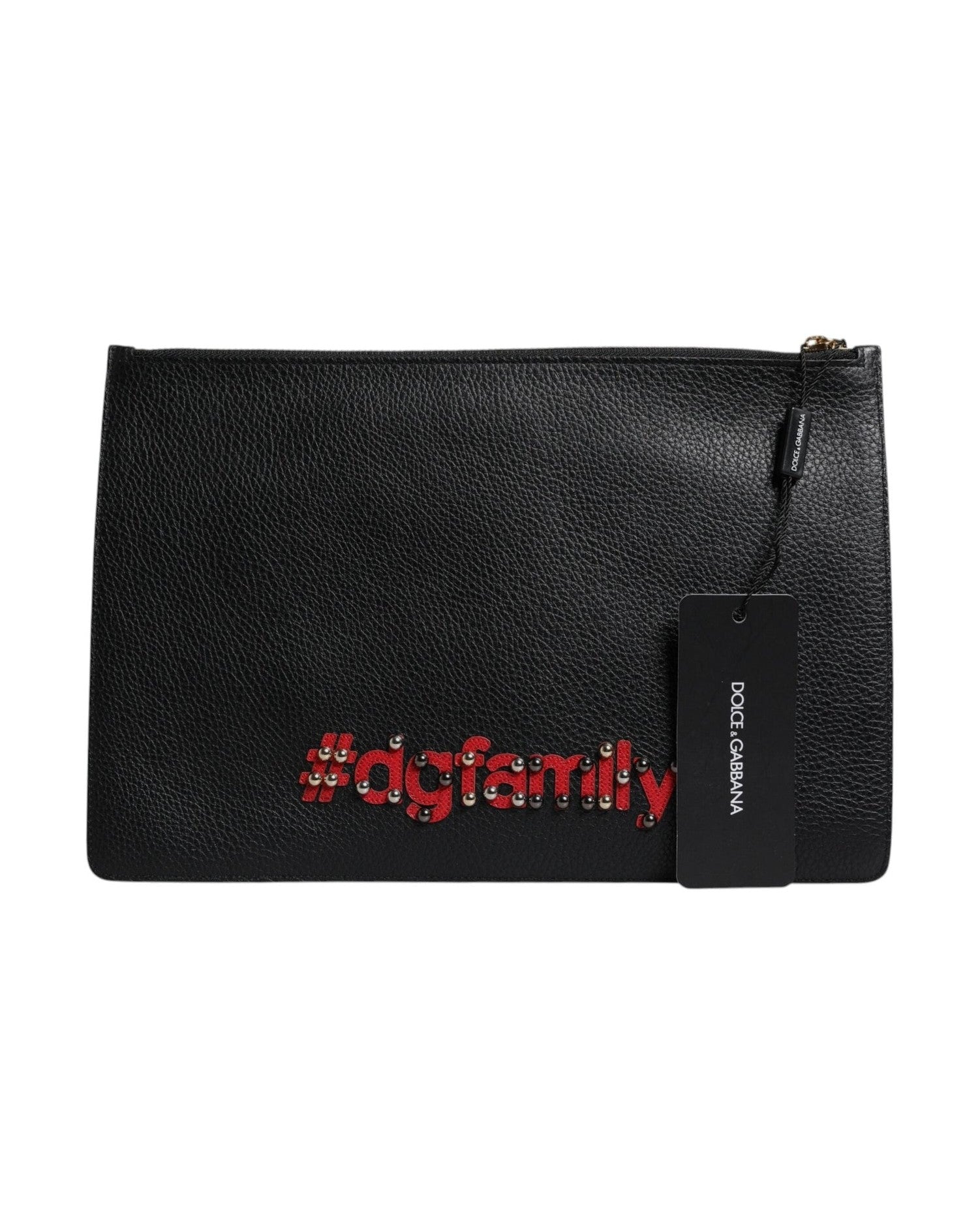 Dolce & Gabbana Black Leather #Dgfamily Embellished Clutch Bag Clutch Bags