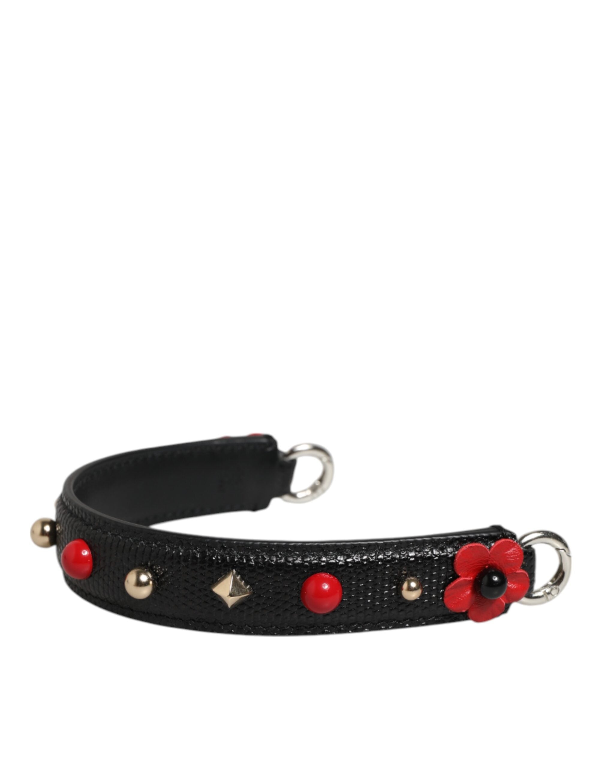 Dolce & Gabbana Black Leather Embellished Bag Handle Women Shoulder Strap Glam Steals