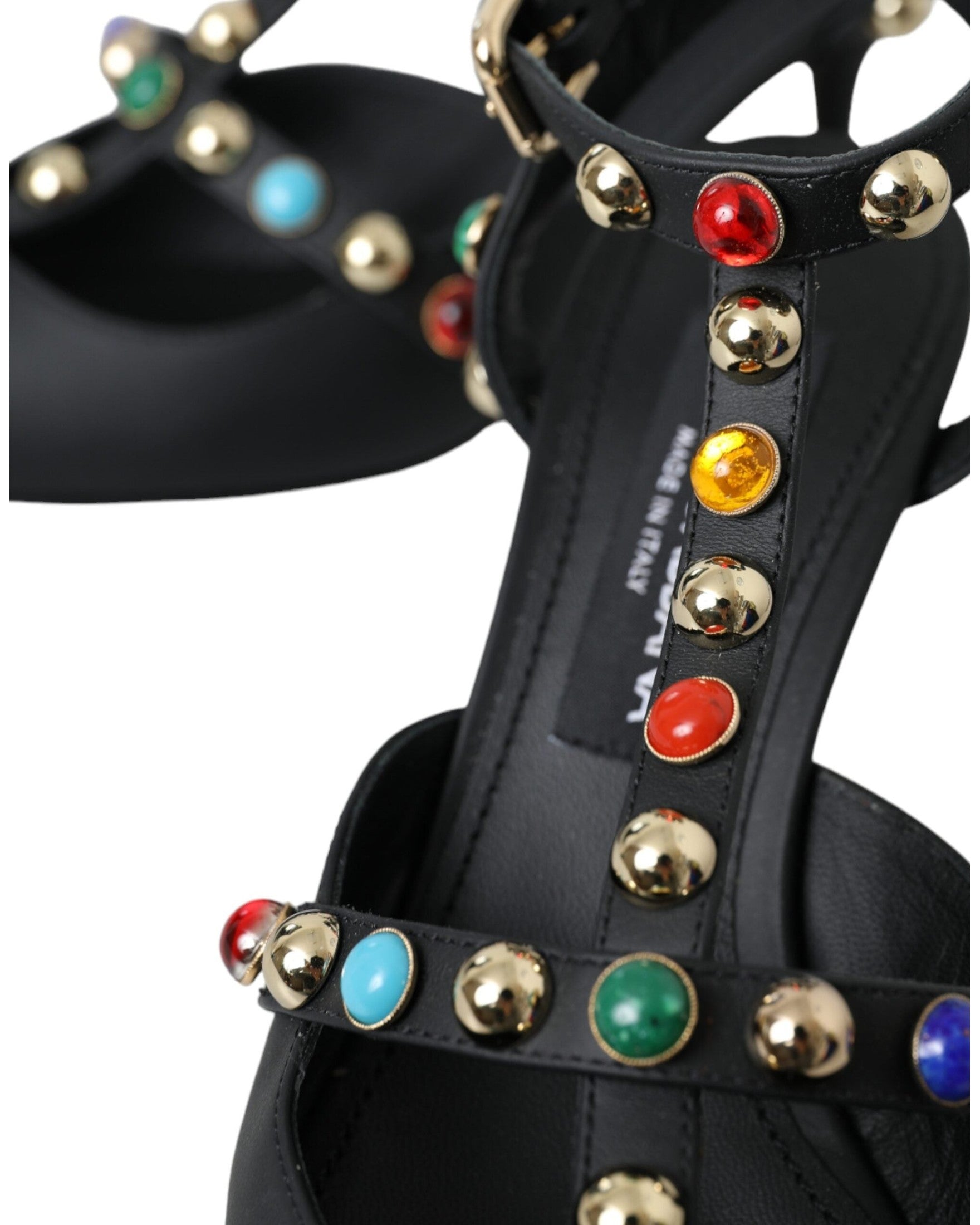 Dolce & Gabbana Black Leather Embellished Heels Sandal Shoes Glam Steals