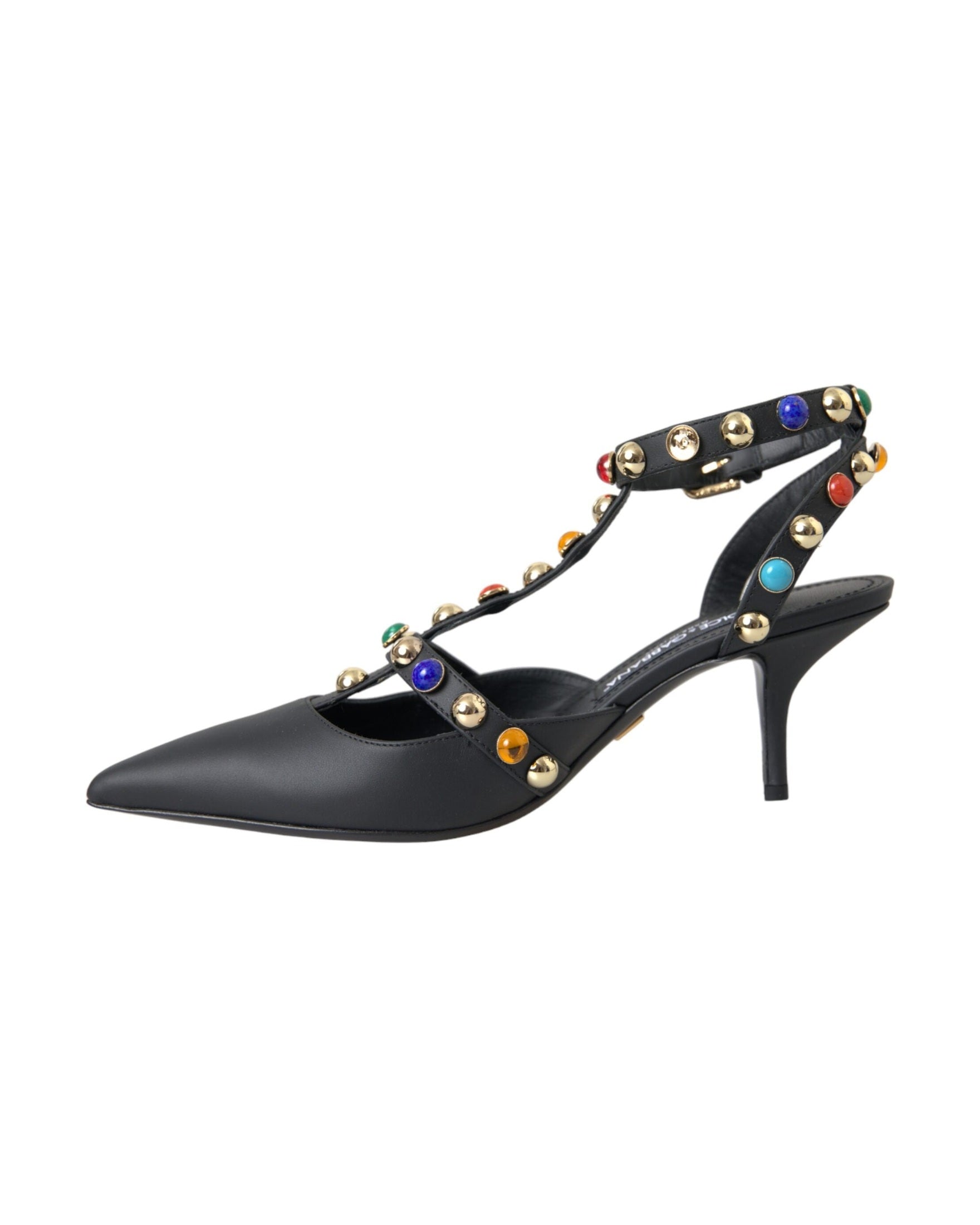 Dolce & Gabbana Black Leather Embellished Heels Sandal Shoes Glam Steals