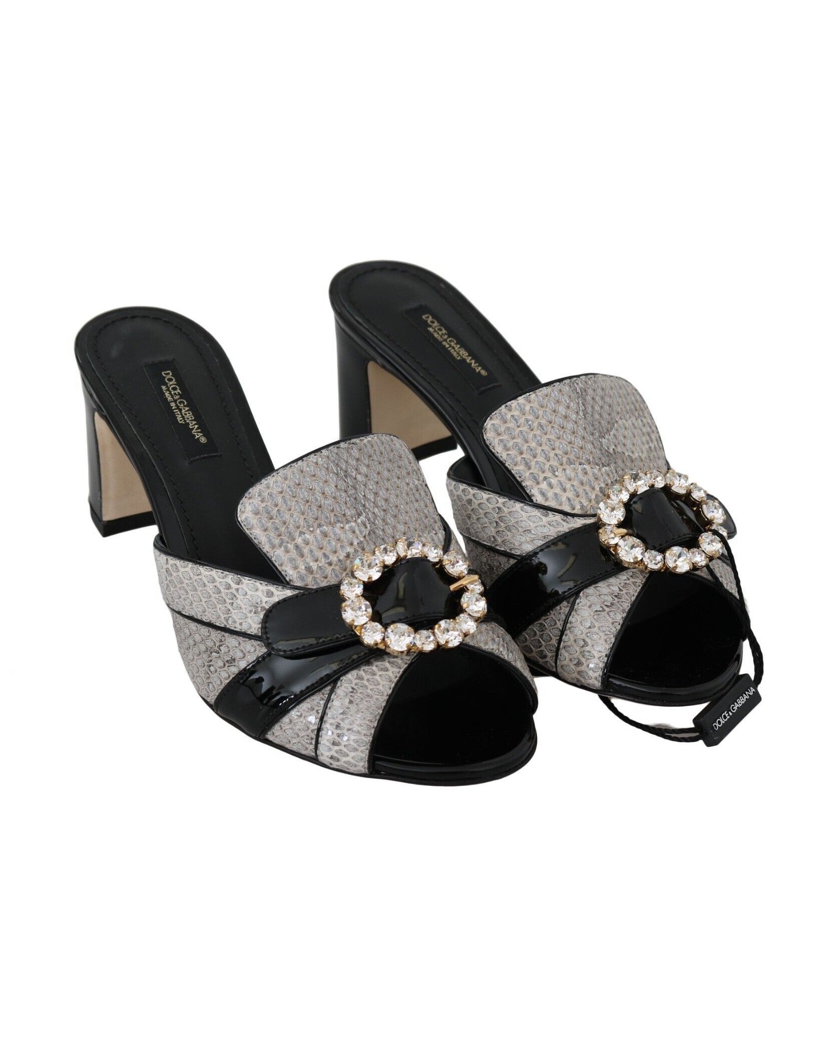 Dolce & Gabbana Black Leather Exotic Crystals Sandals Shoes Glam Steals