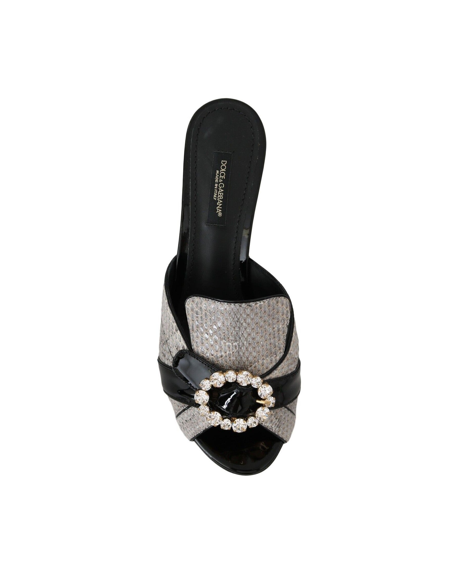 Dolce & Gabbana Black Leather Exotic Crystals Sandals Shoes Glam Steals