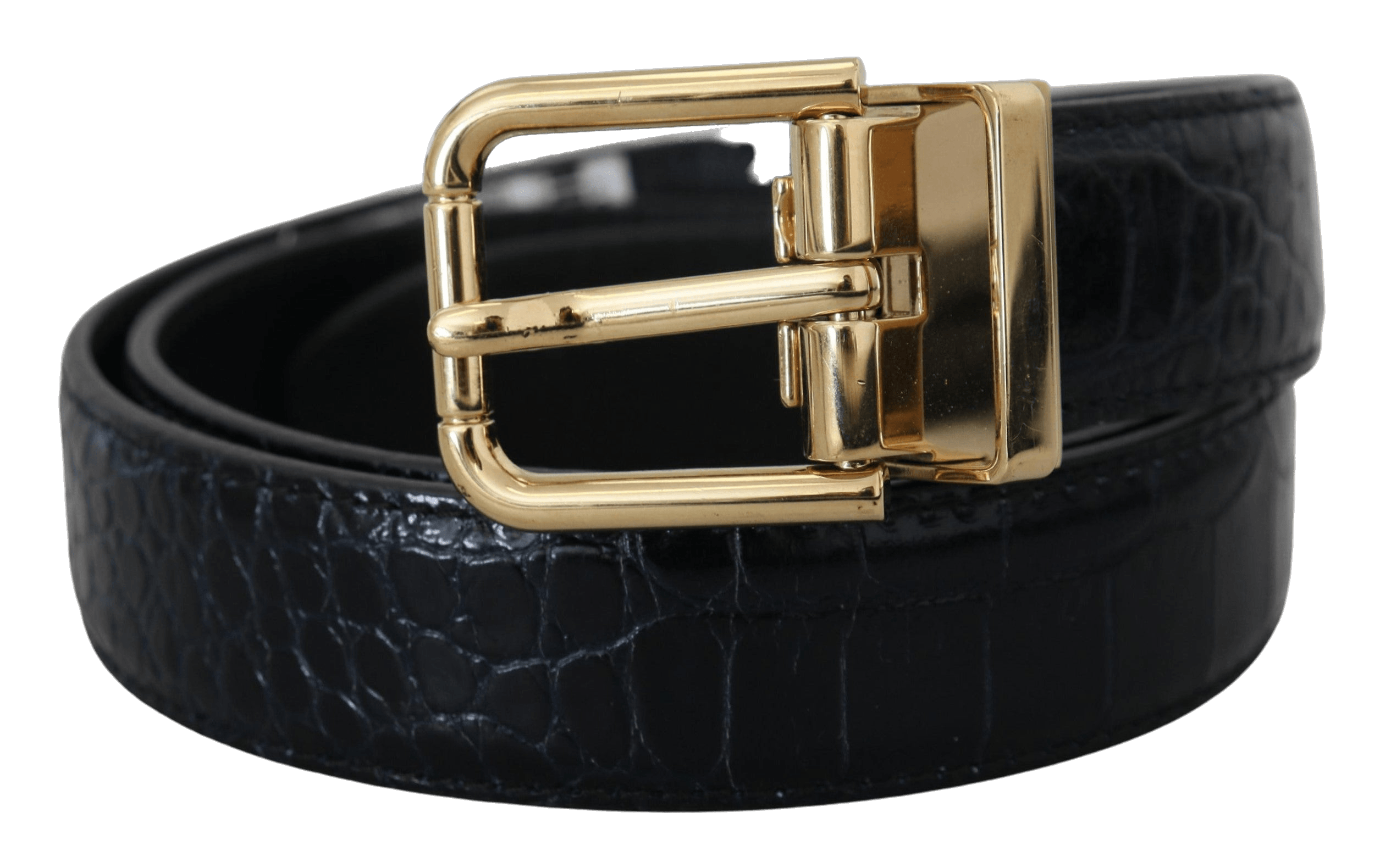 Dolce & Gabbana Black Leather Exotic Gold Metal Buckle Belt Glam Steals