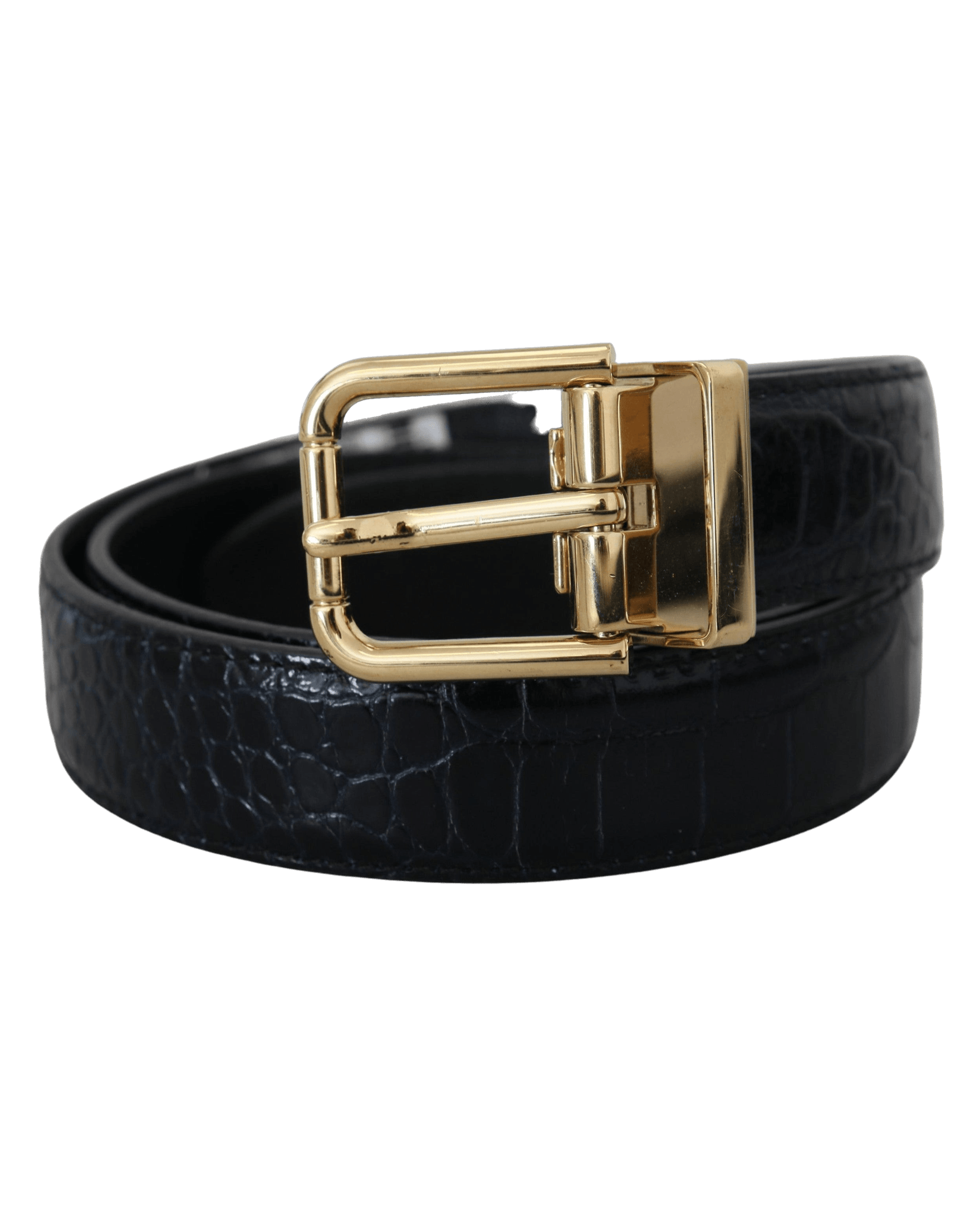 Dolce & Gabbana Black Leather Exotic Metal Buckle Belt Belts