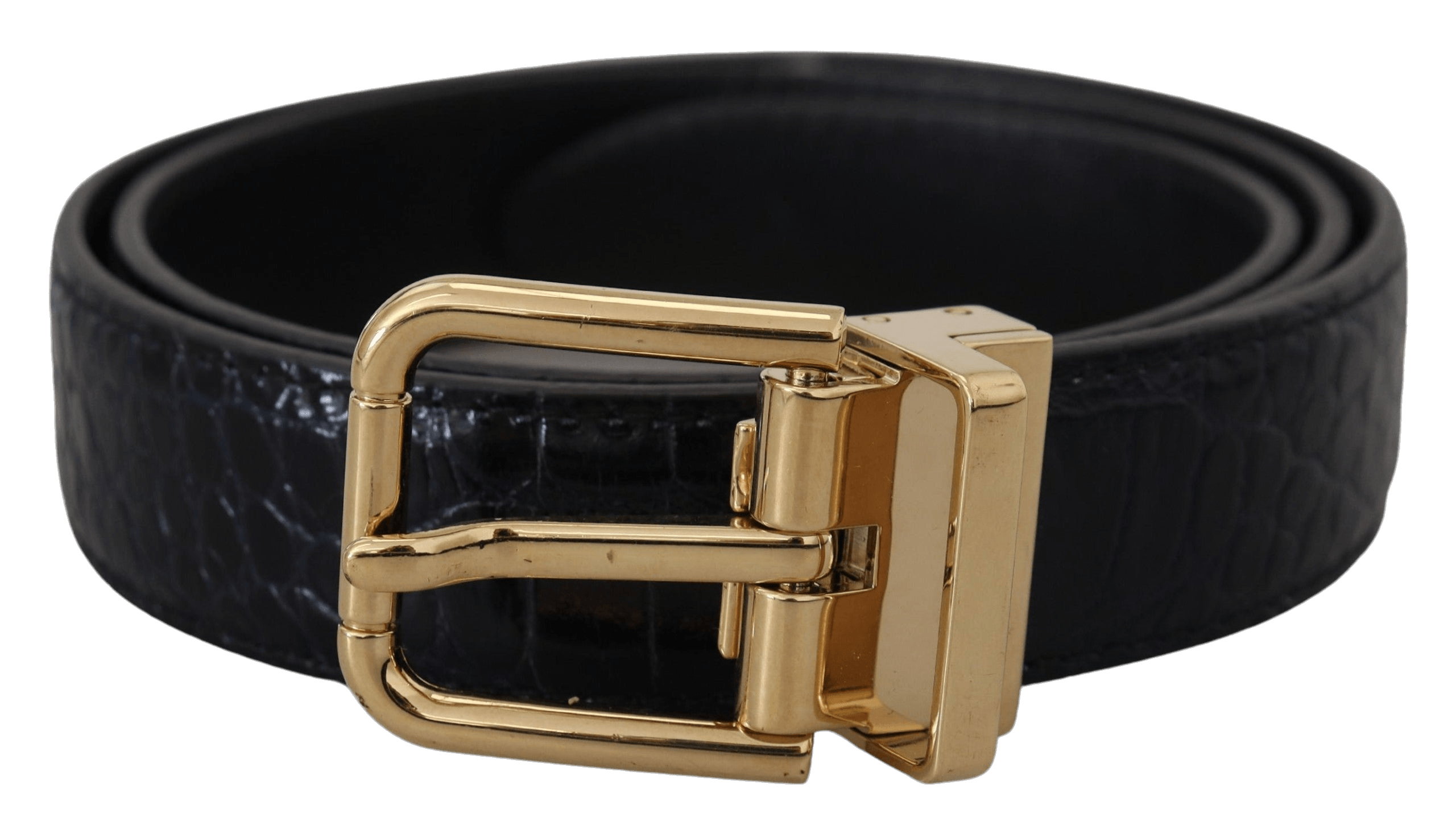 Dolce & Gabbana Black Leather Exotic Gold Metal Buckle Belt Glam Steals