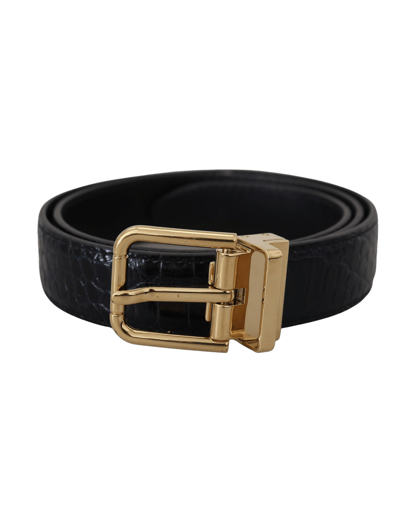 Dolce & Gabbana Black Leather Exotic Metal Buckle Belt Belts