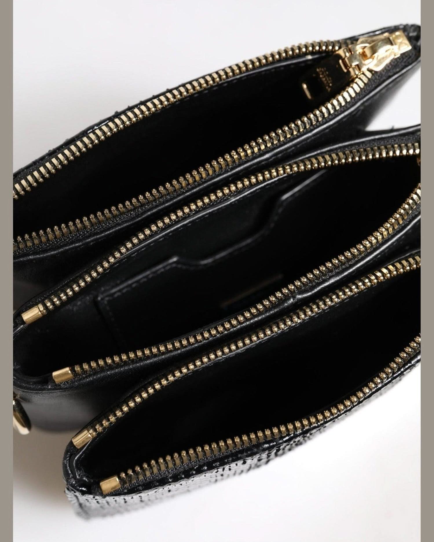 Dolce & Gabbana Black Leather Exotic Shoulder Sling Clutch Bag Shoulder Bags