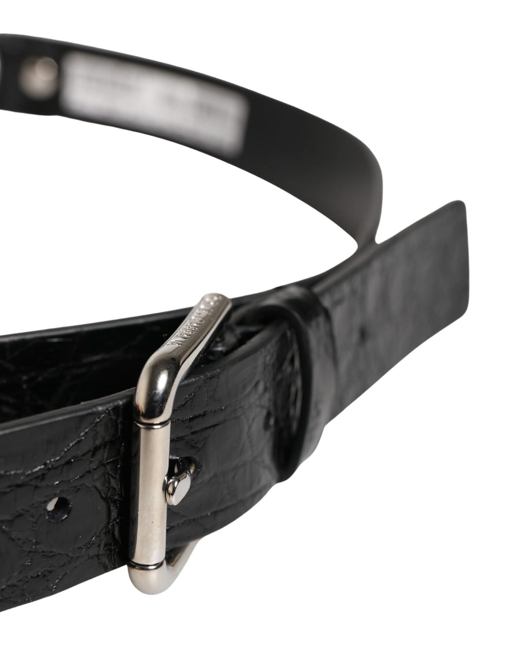 Dolce & Gabbana Black Leather Exotic Silver Metal Buckle Belt