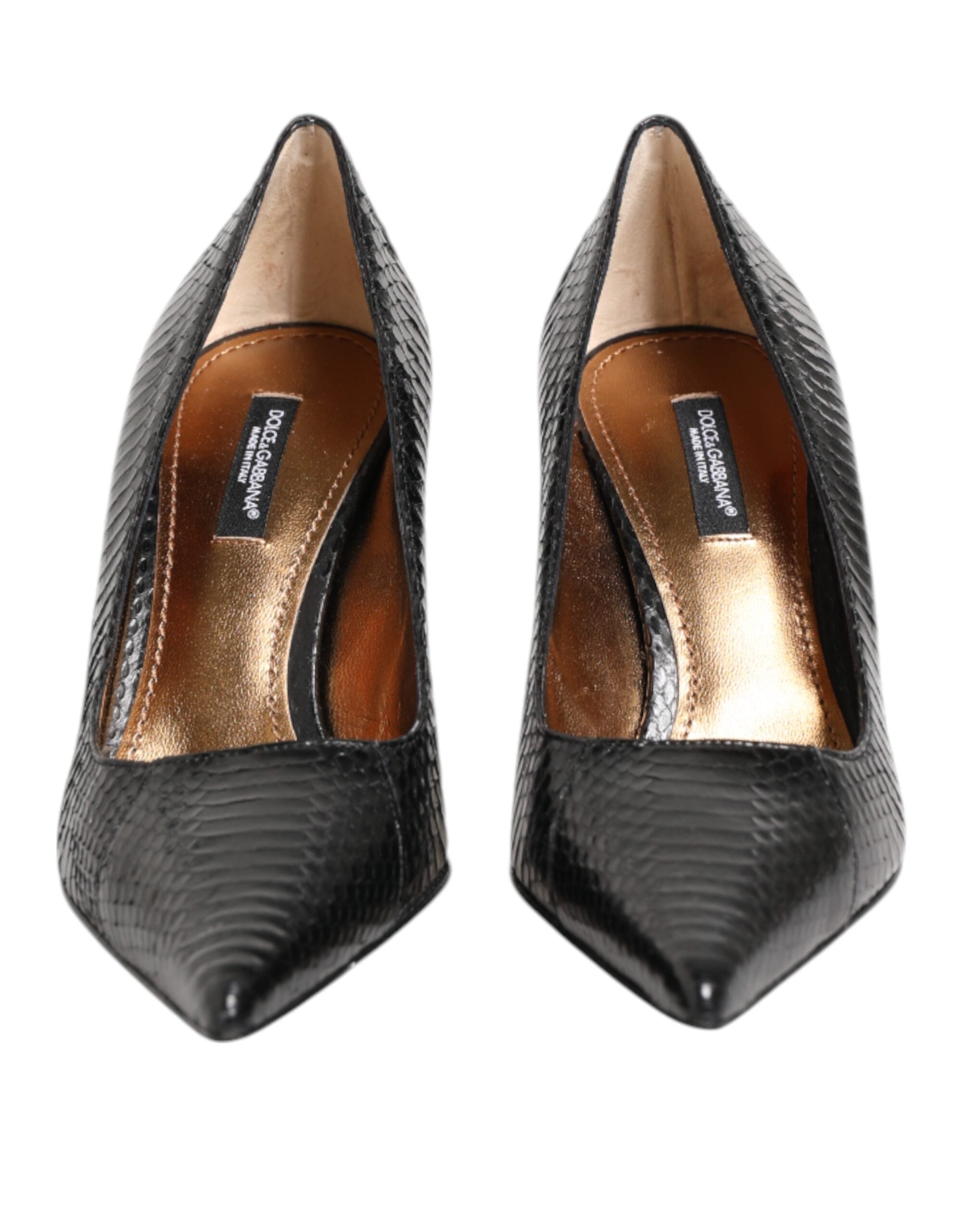 Dolce & Gabbana Black Leather Exotic Stiletto Pumps Shoes Glam Steals