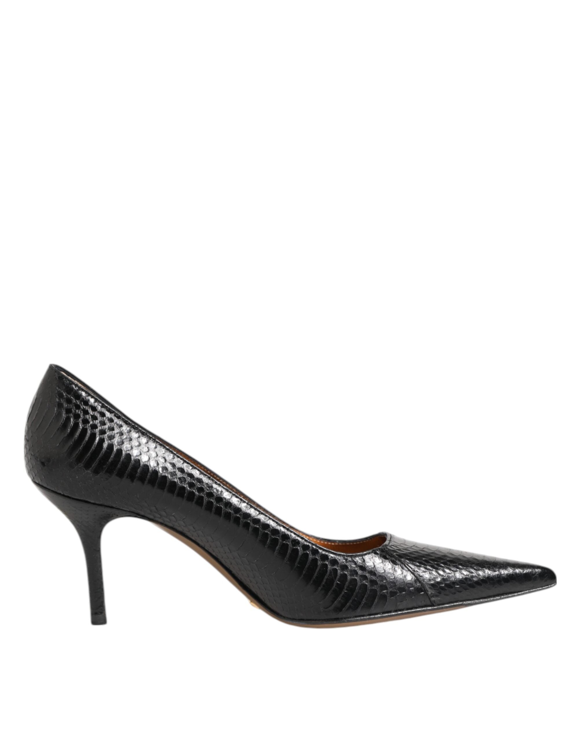 Dolce & Gabbana Black Leather Exotic Stiletto Pumps Shoes Glam Steals