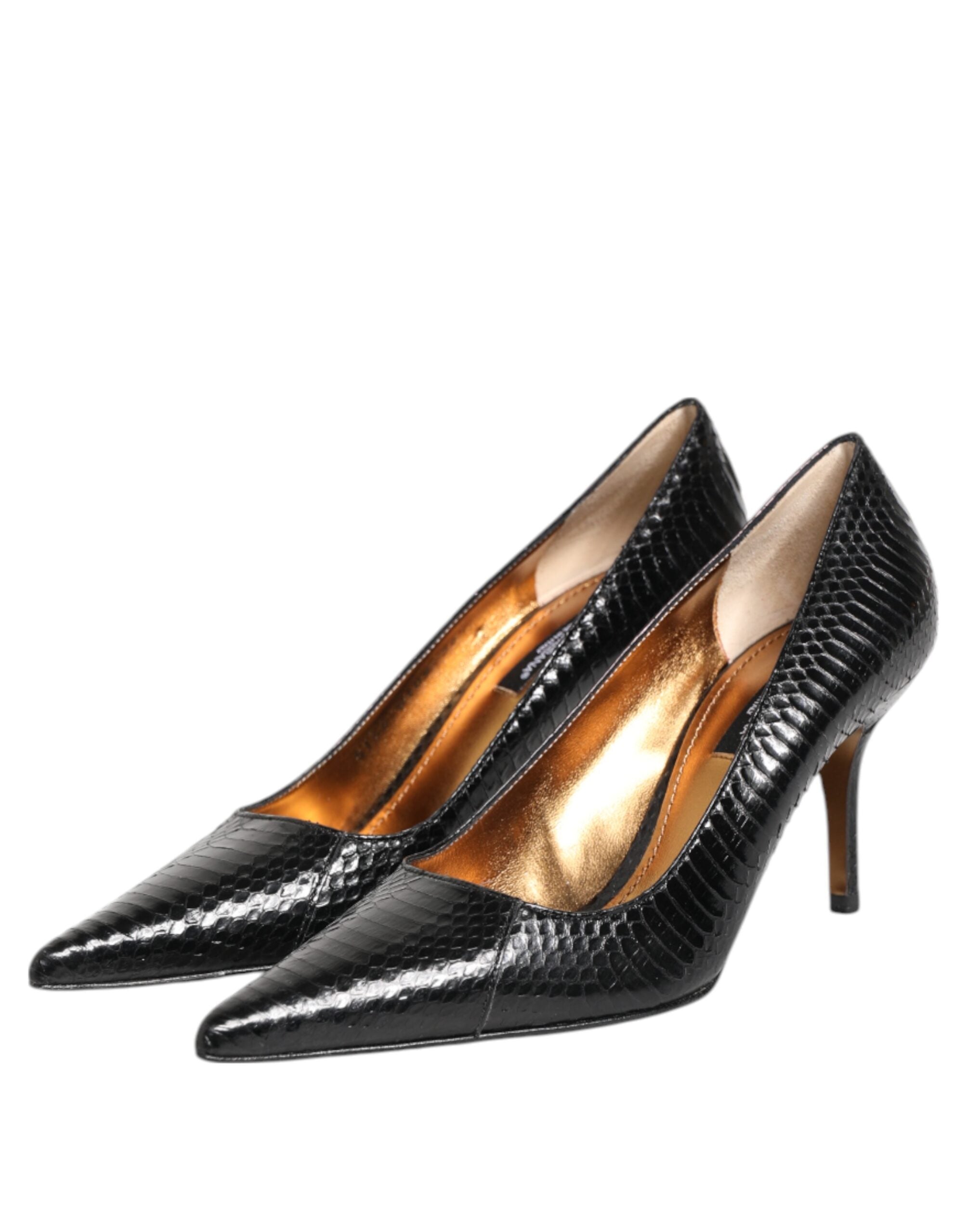Dolce & Gabbana Black Leather Exotic Stiletto Pumps Shoes Glam Steals